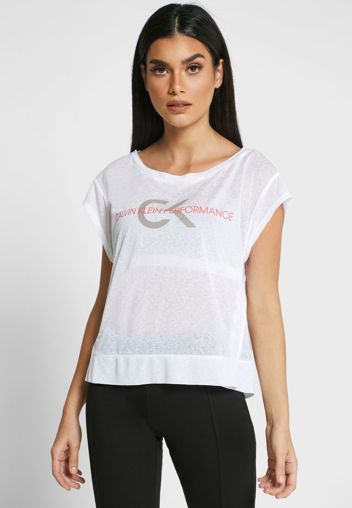 Buy Calvin Klein Performance White Logo Cropped T Shirt For Women In Kuwait City Other Cities 00gws0k180 100