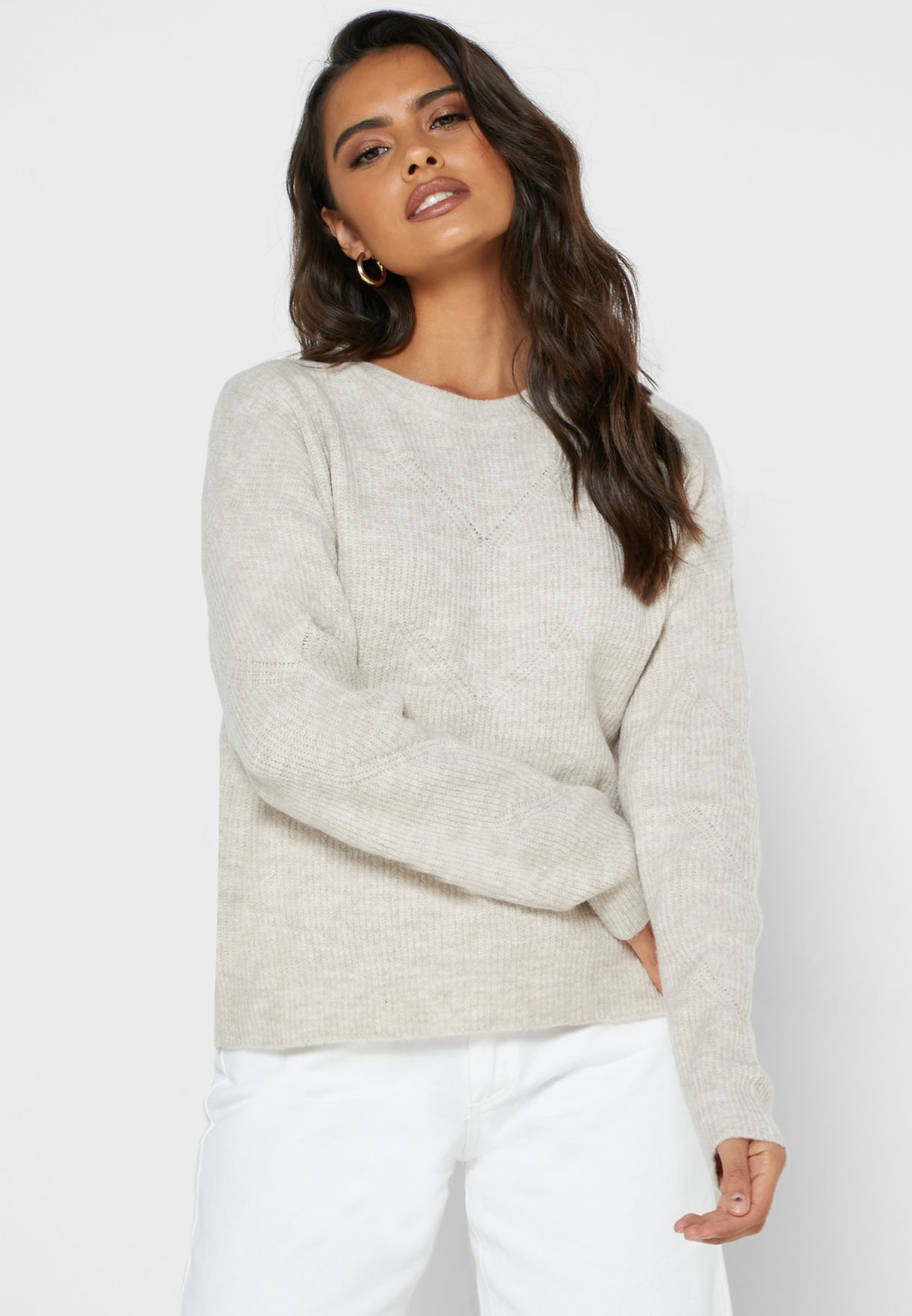 beige crew neck sweater