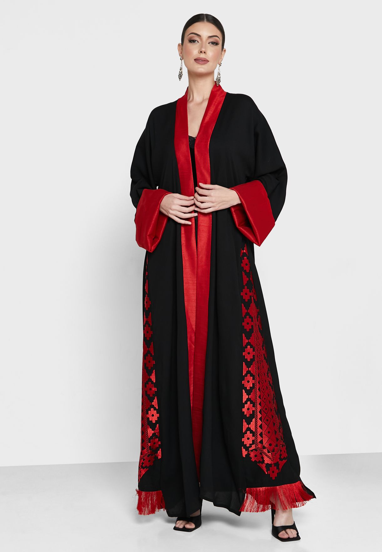 Buy Hayas Closet black Fringe Hem Embroidered Abaya for Women in MENA ...