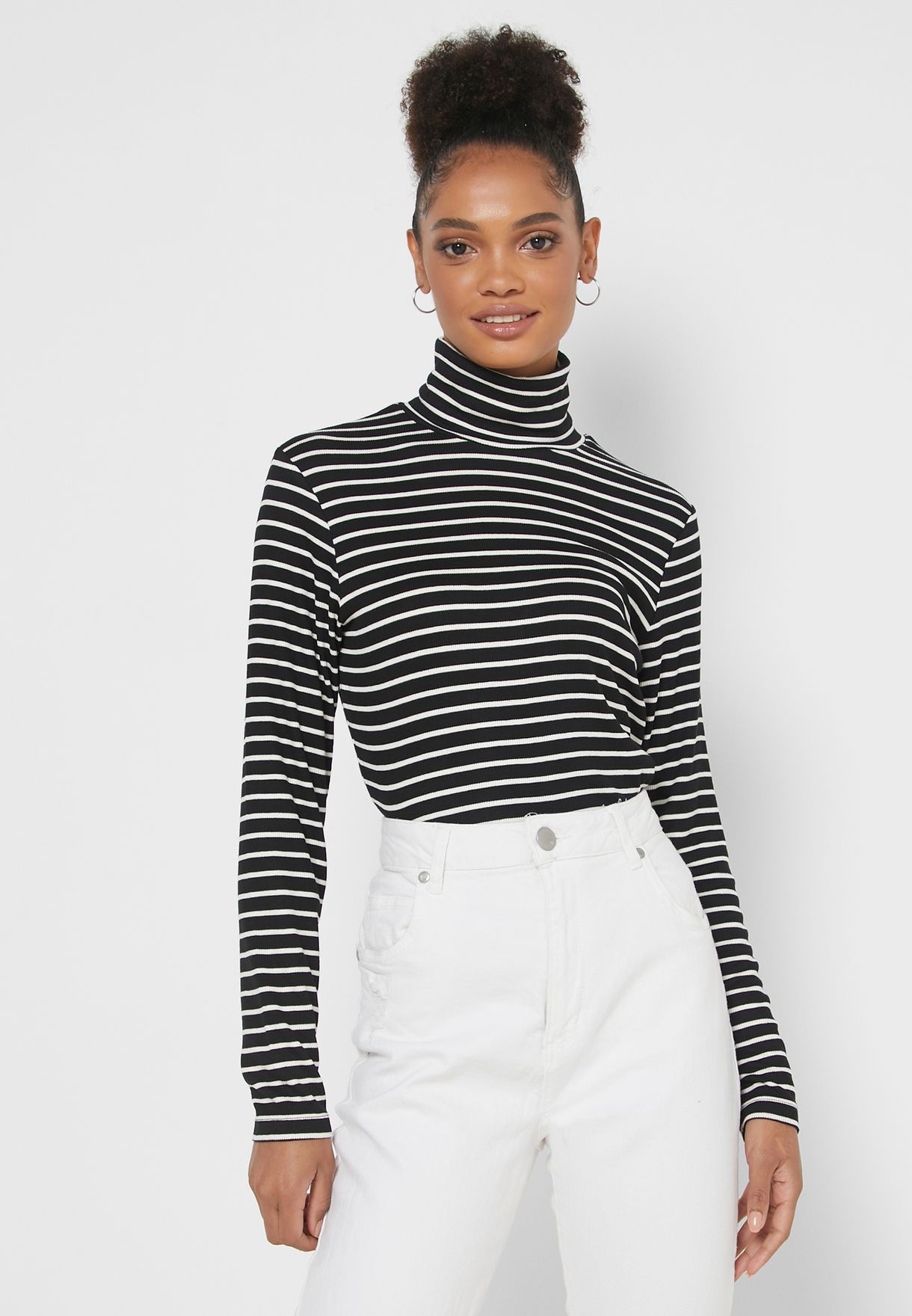 striped roll neck top