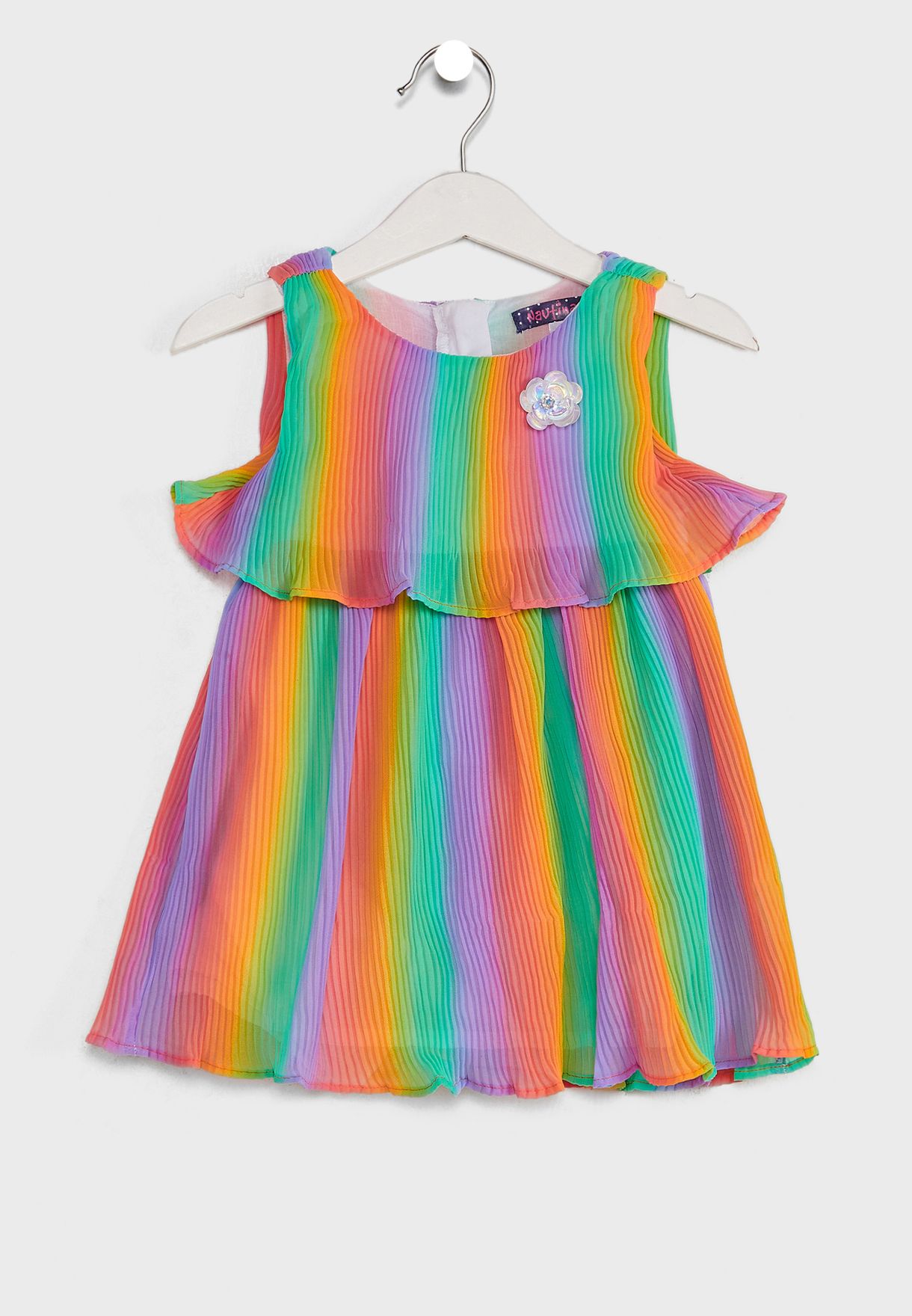 Striped Accordion Pleat A-Line Dress With Briefs
