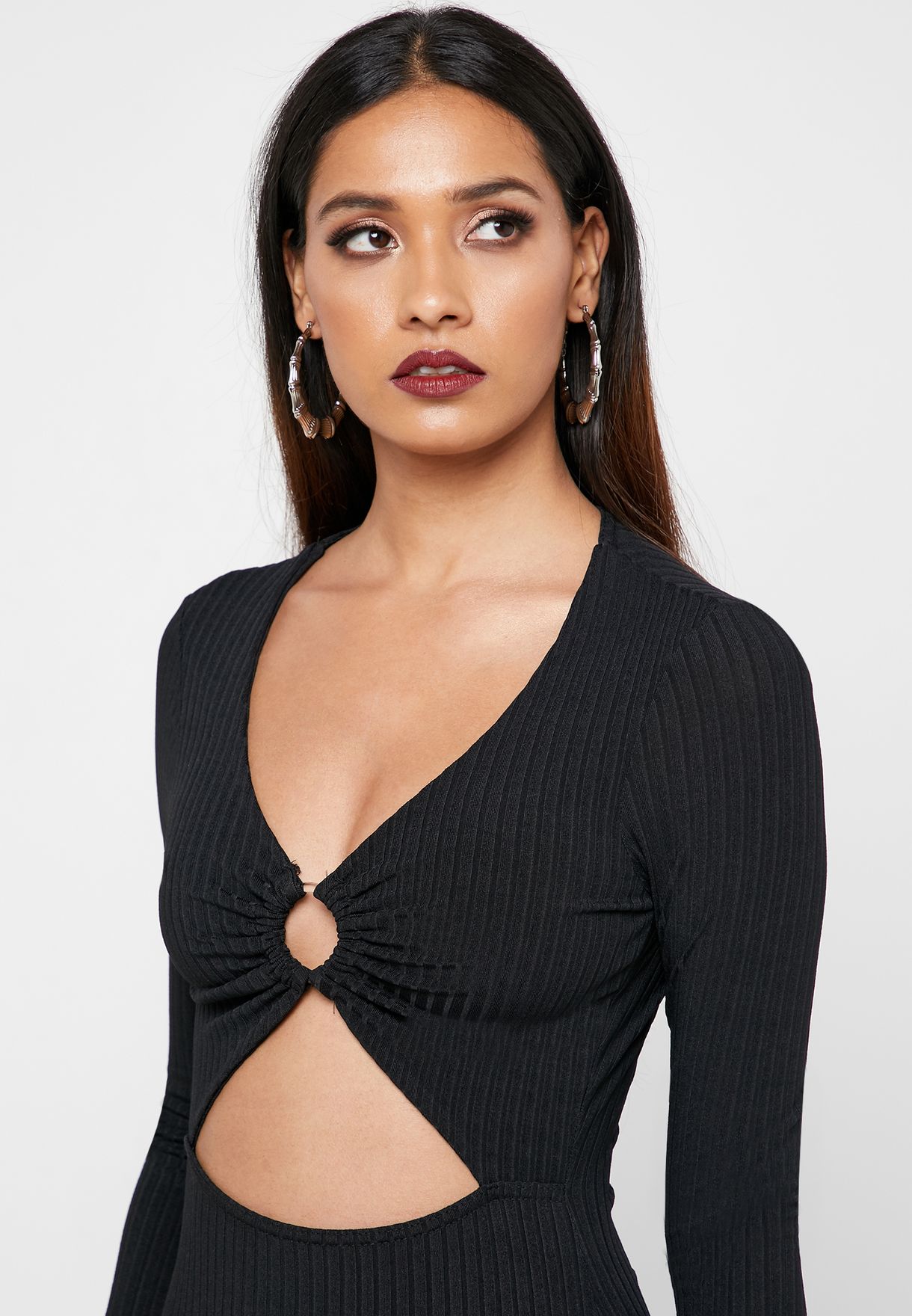 Buy Missguided Black Ribbed O Ring Cut Out Dress For Women In Mena Worldwide Wxde