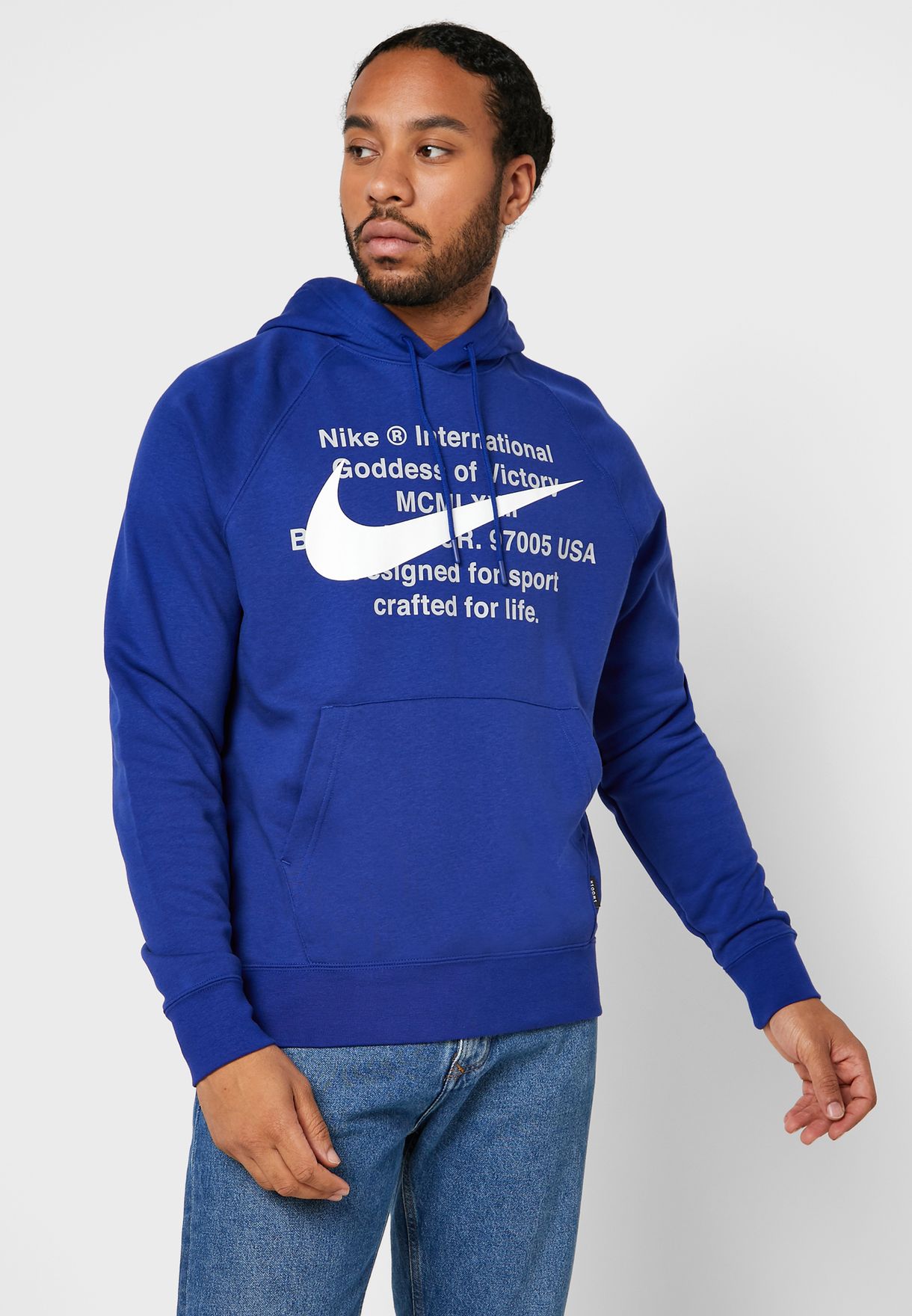 blue nike swoosh sweatshirt