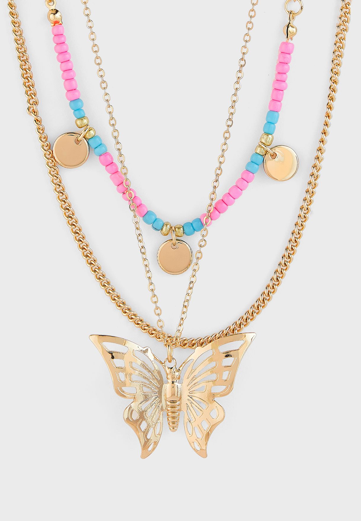 Beads And Butterfly Chain Necklaces