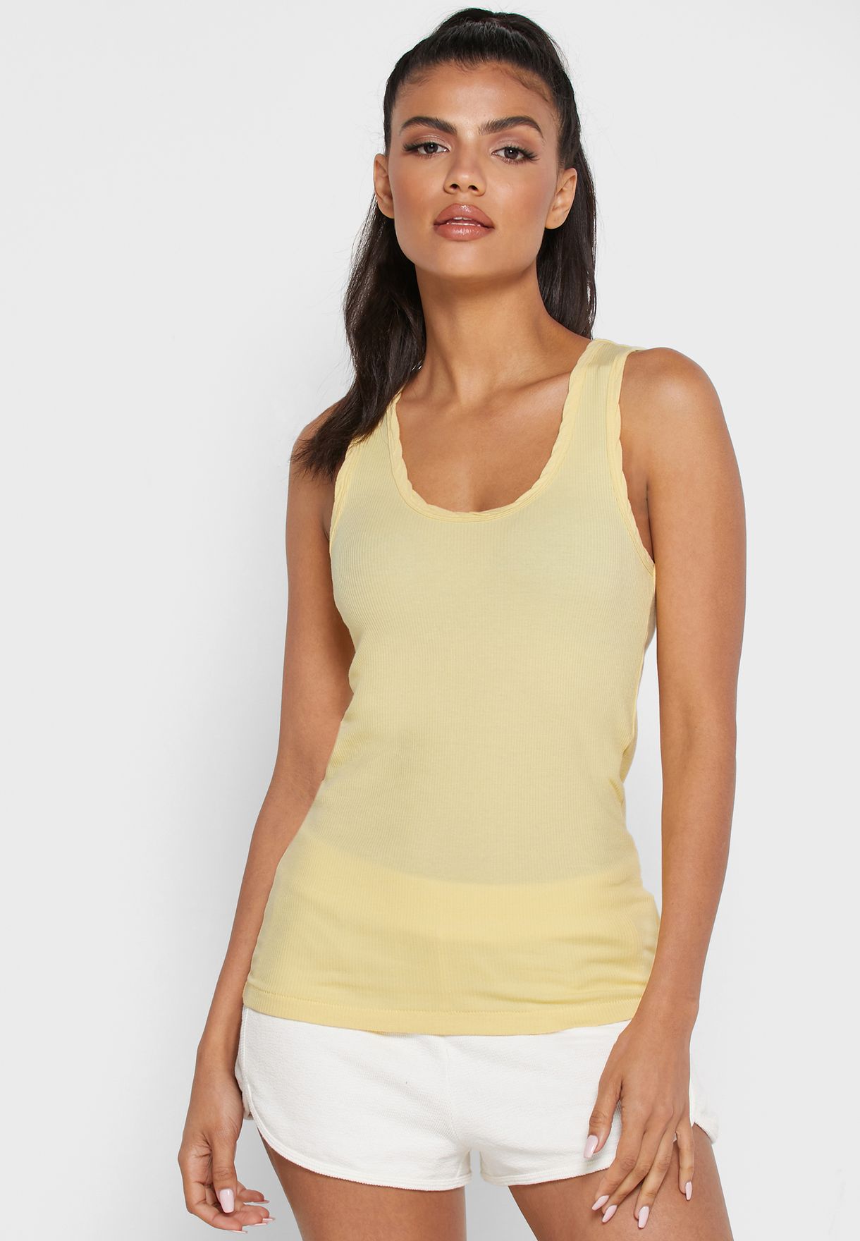 yellow scoop neck top