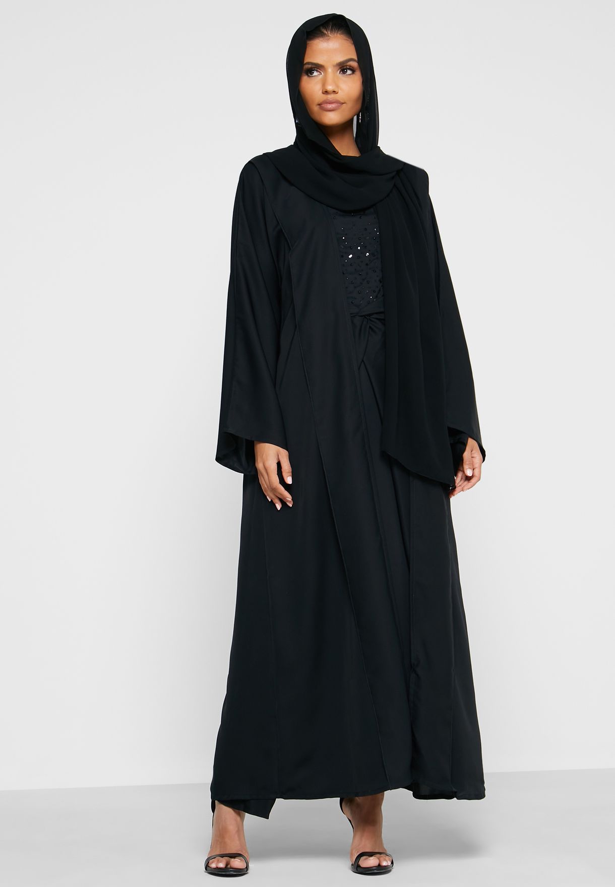 Buy Moistreet Black Front Knot 3 Piece Abaya Set For Women In Manama Riffa