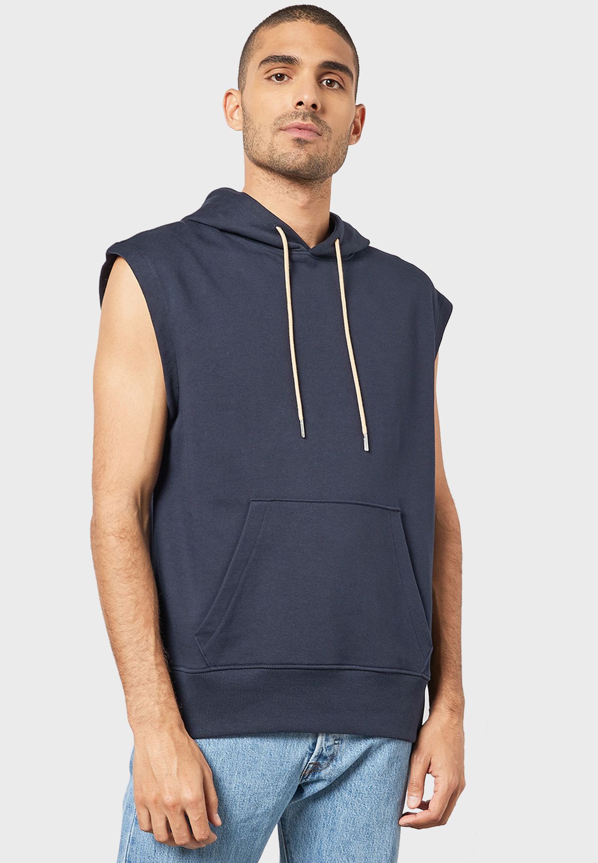 Buy Mango blue Essential Sleeveless Hoodie for Men in Dubai, Abu Dhabi