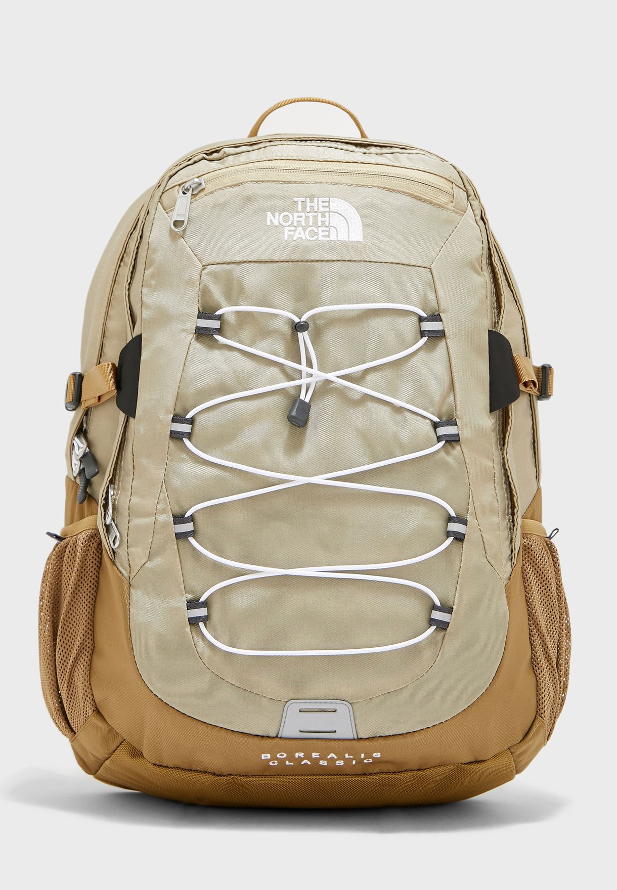 beige north face backpack