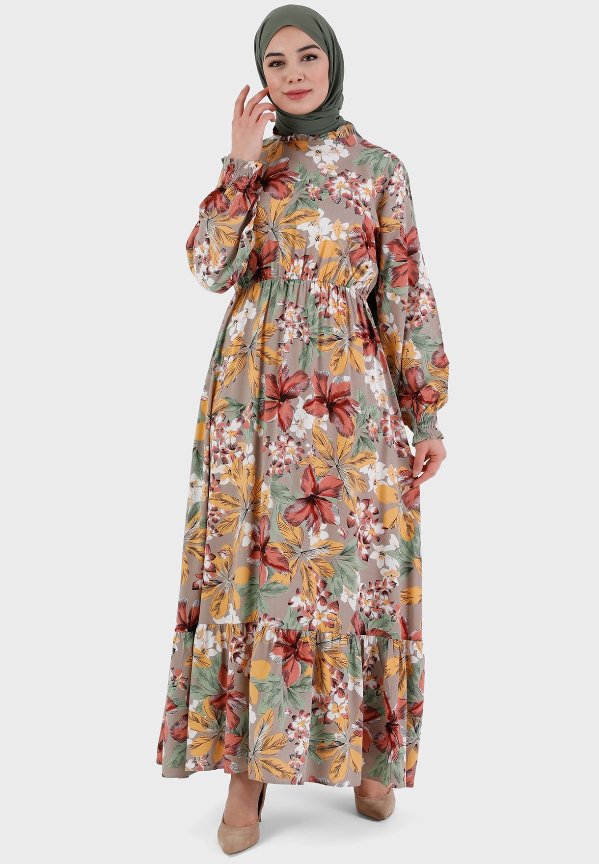 Ruffle Detail Floral Print Dress