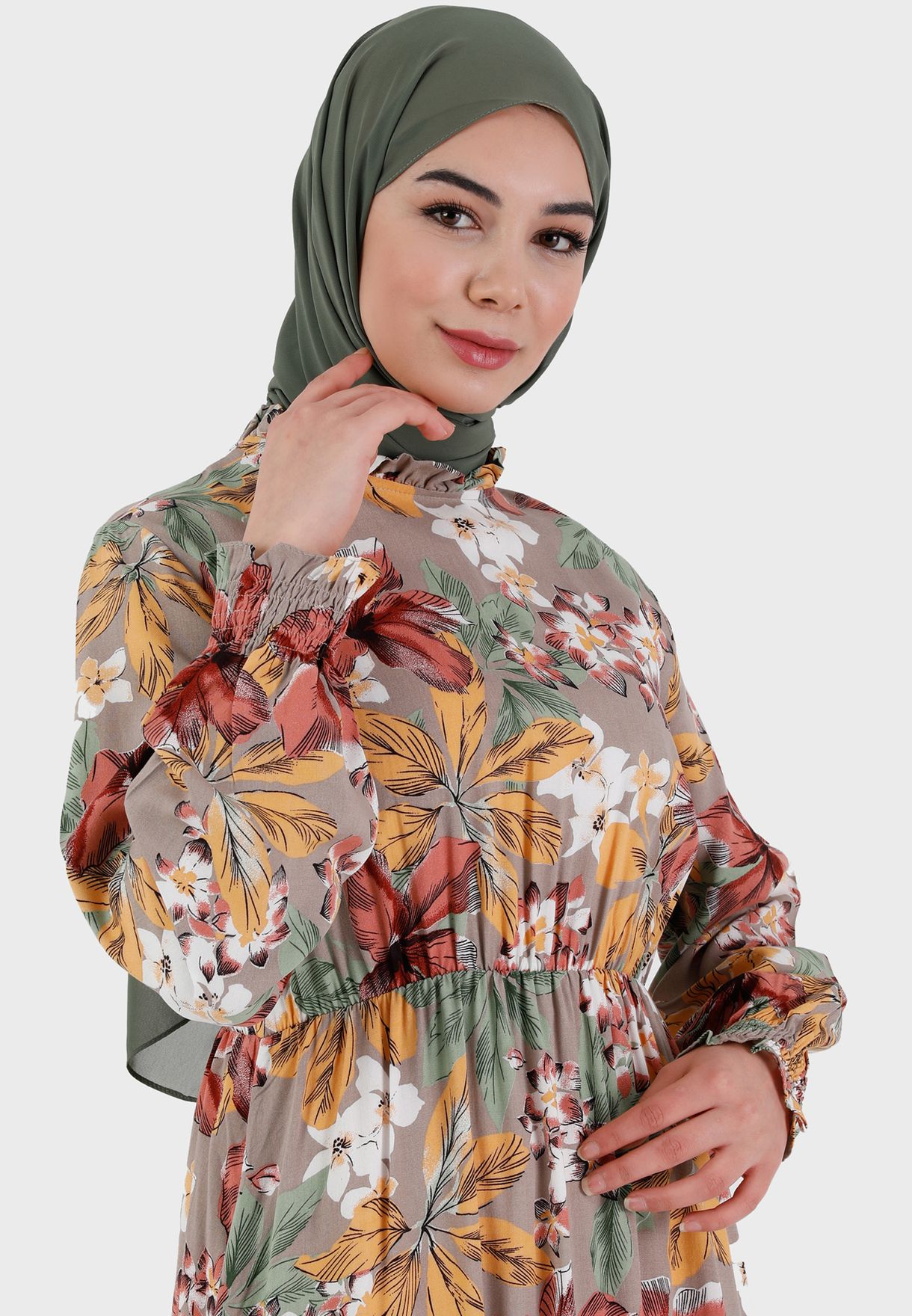 Ruffle Detail Floral Print Dress