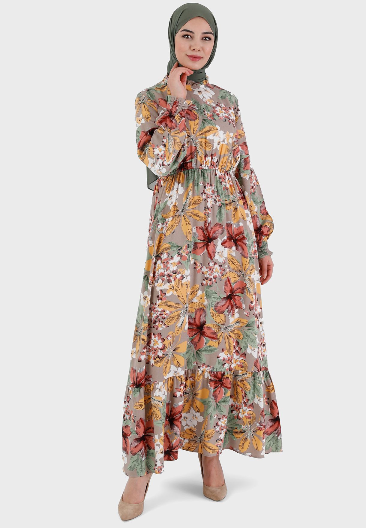 Ruffle Detail Floral Print Dress
