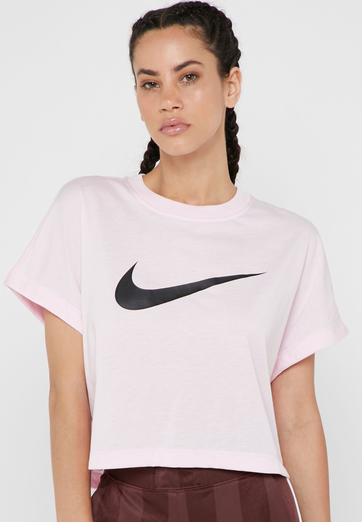 Nike pink NSW Swoosh Cropped T-Shirt 