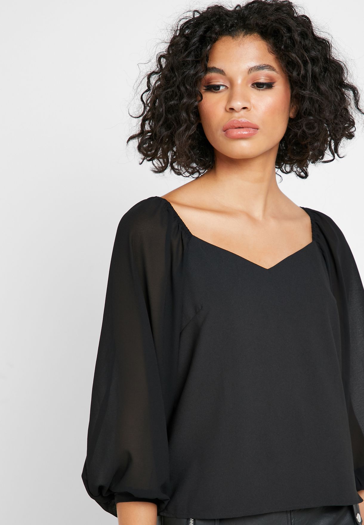 buy-ella-black-puffed-sleeve-tie-back-top-for-women-in-mena-worldwide