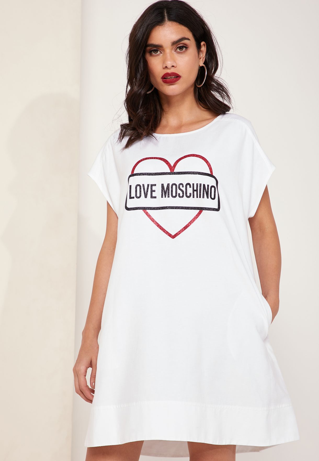 white Heart Print Logo T-Shirt Dress ...