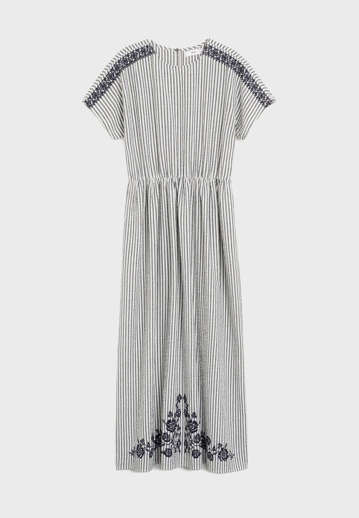 striped embroidered dress