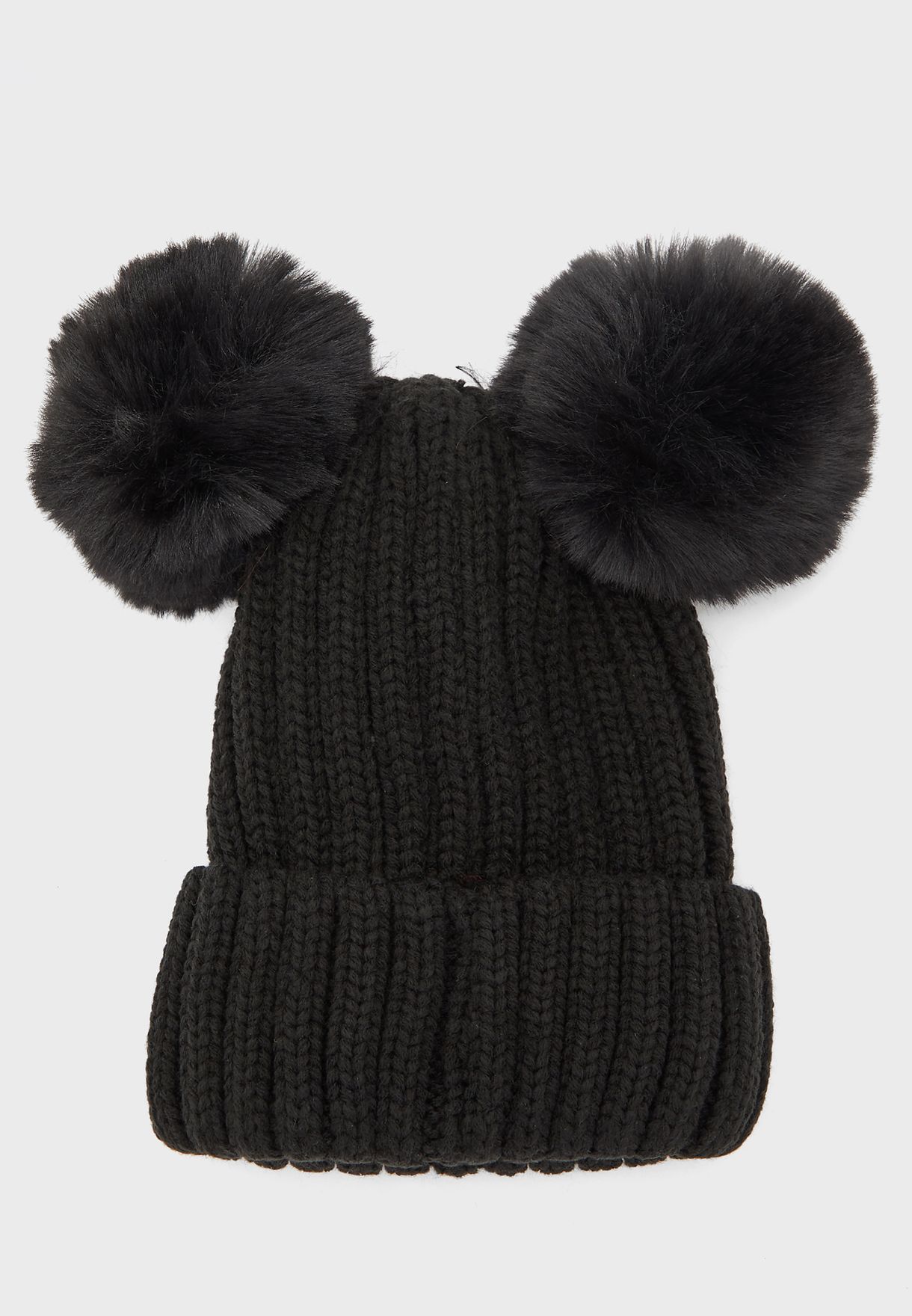 black beanie with 2 pom pom