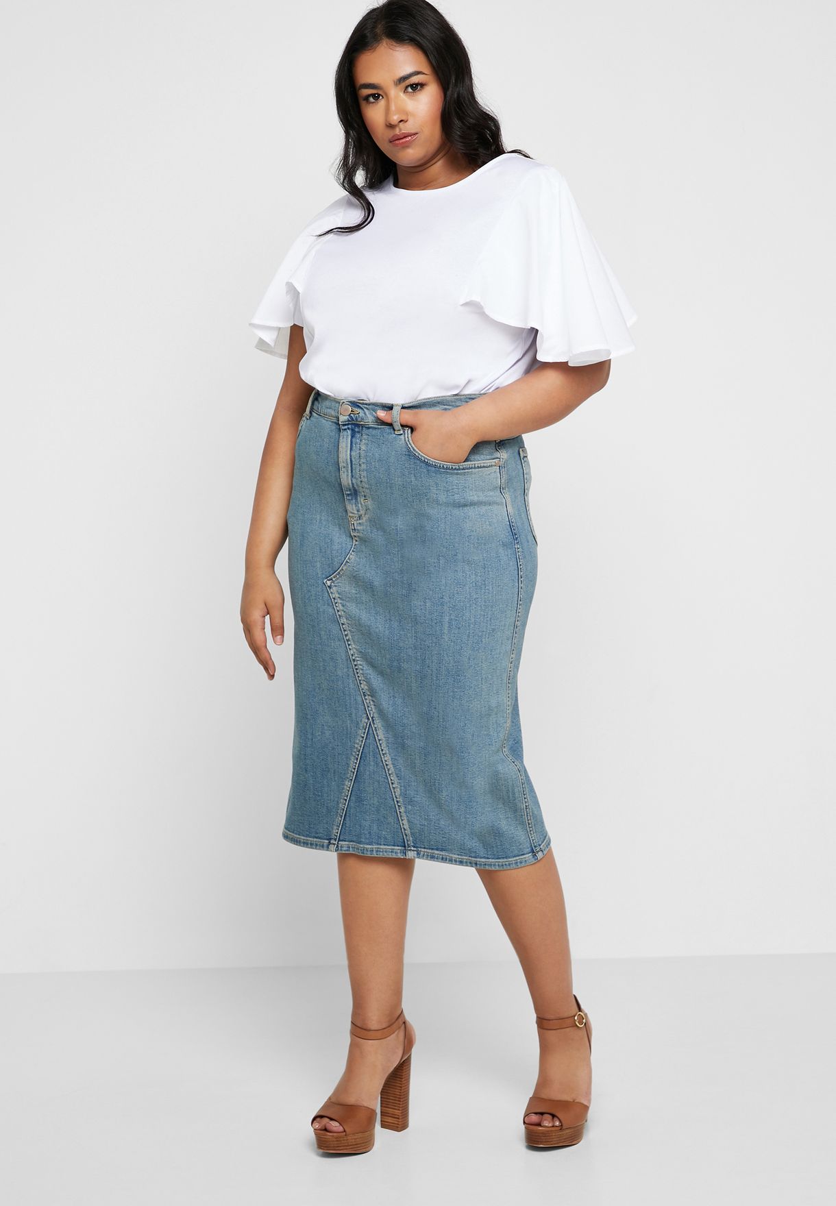 Buy Elvi blue Denim Midi Skirt for 