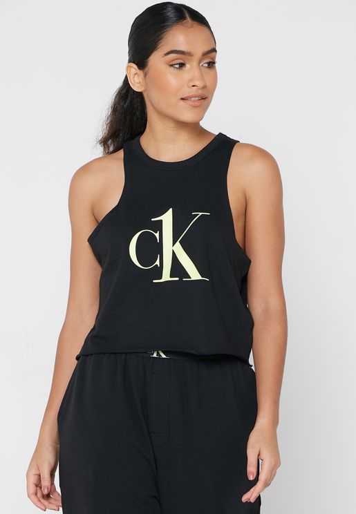 Calvin KleinCalvin Klein Top Crew Neck Short Sleeve Bas de Pijama Femme Marque  