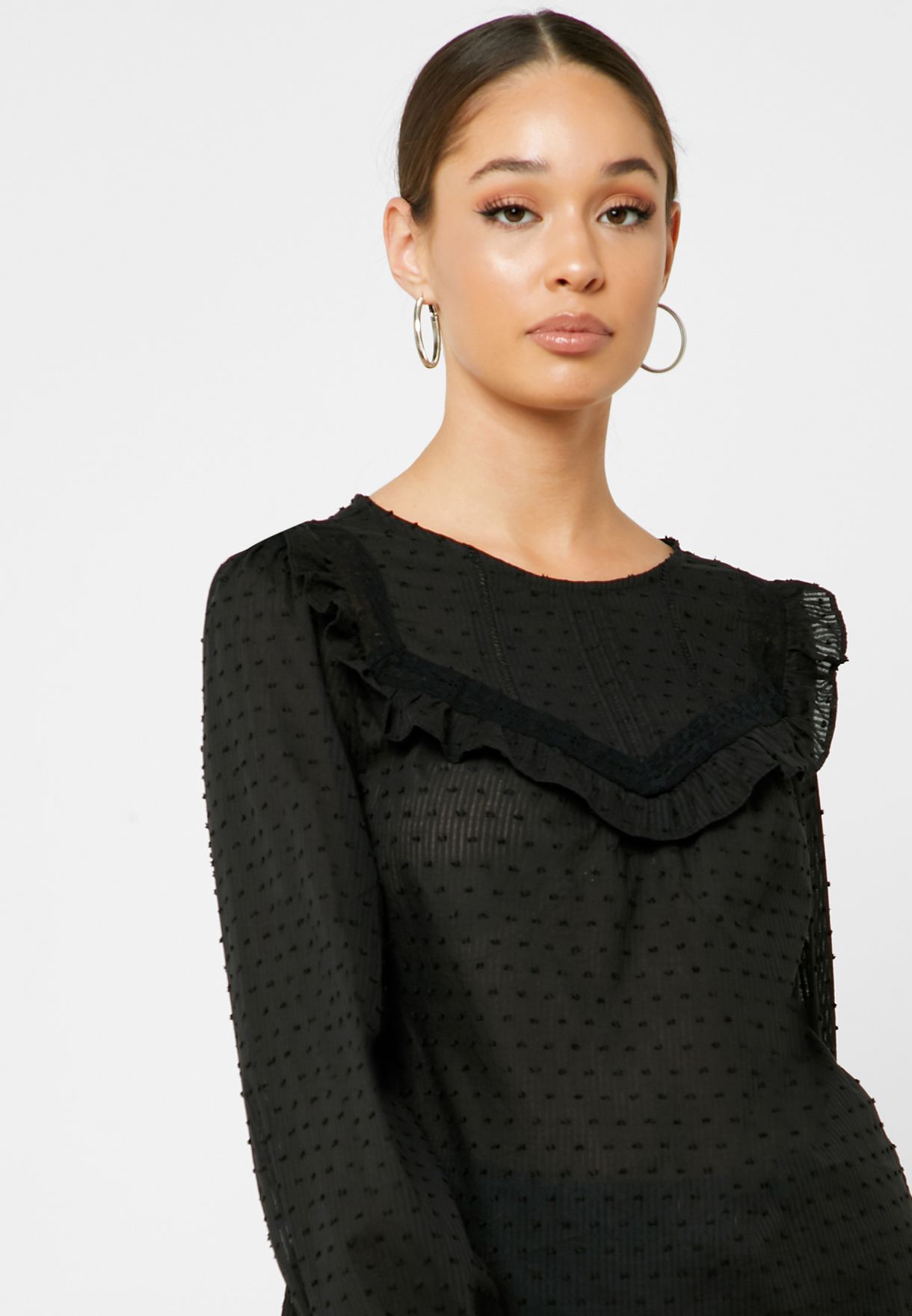 Buy New Look black Ruffle Detail Textured Top for Women in MENA, Worldwide