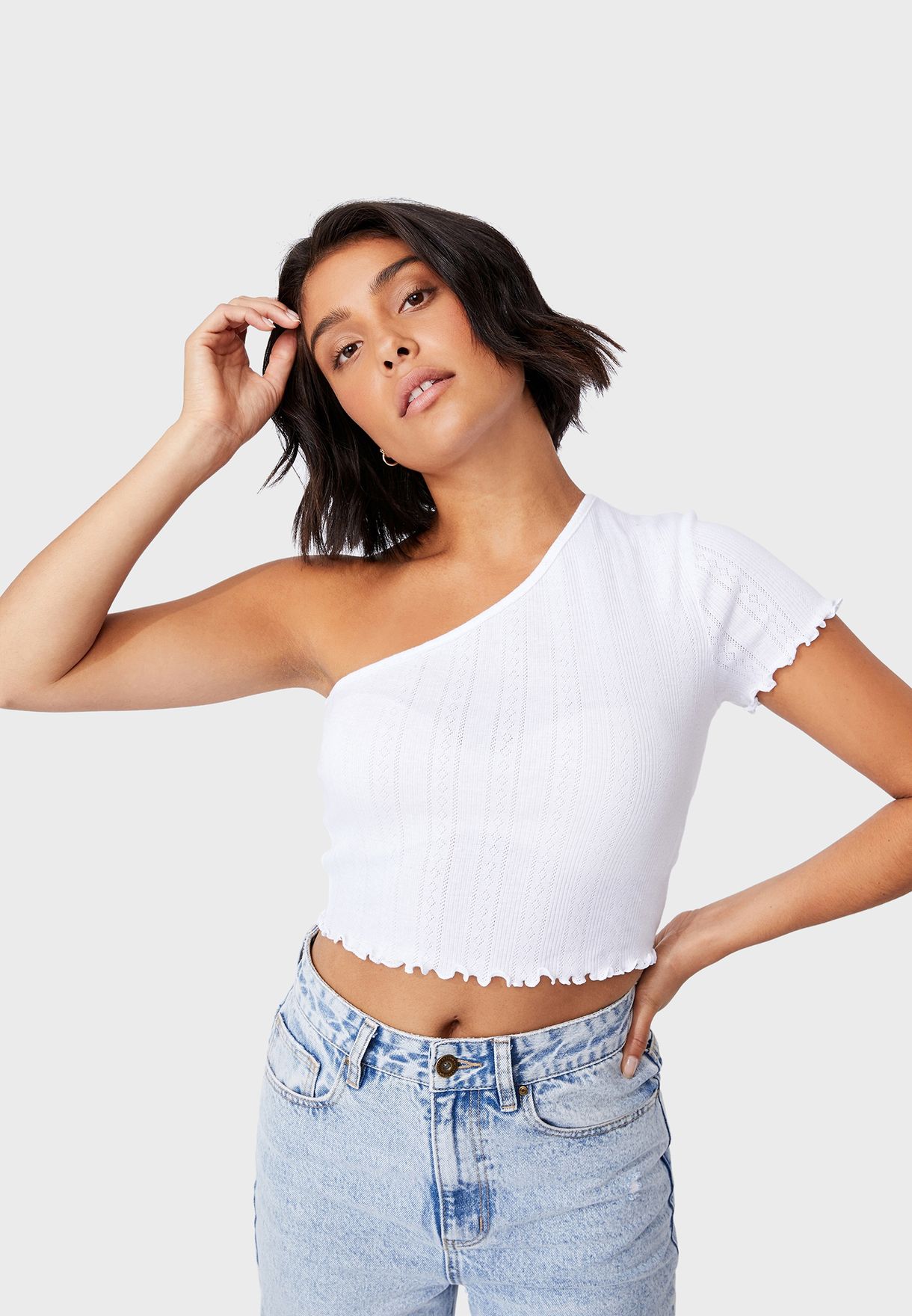 one strap white crop top