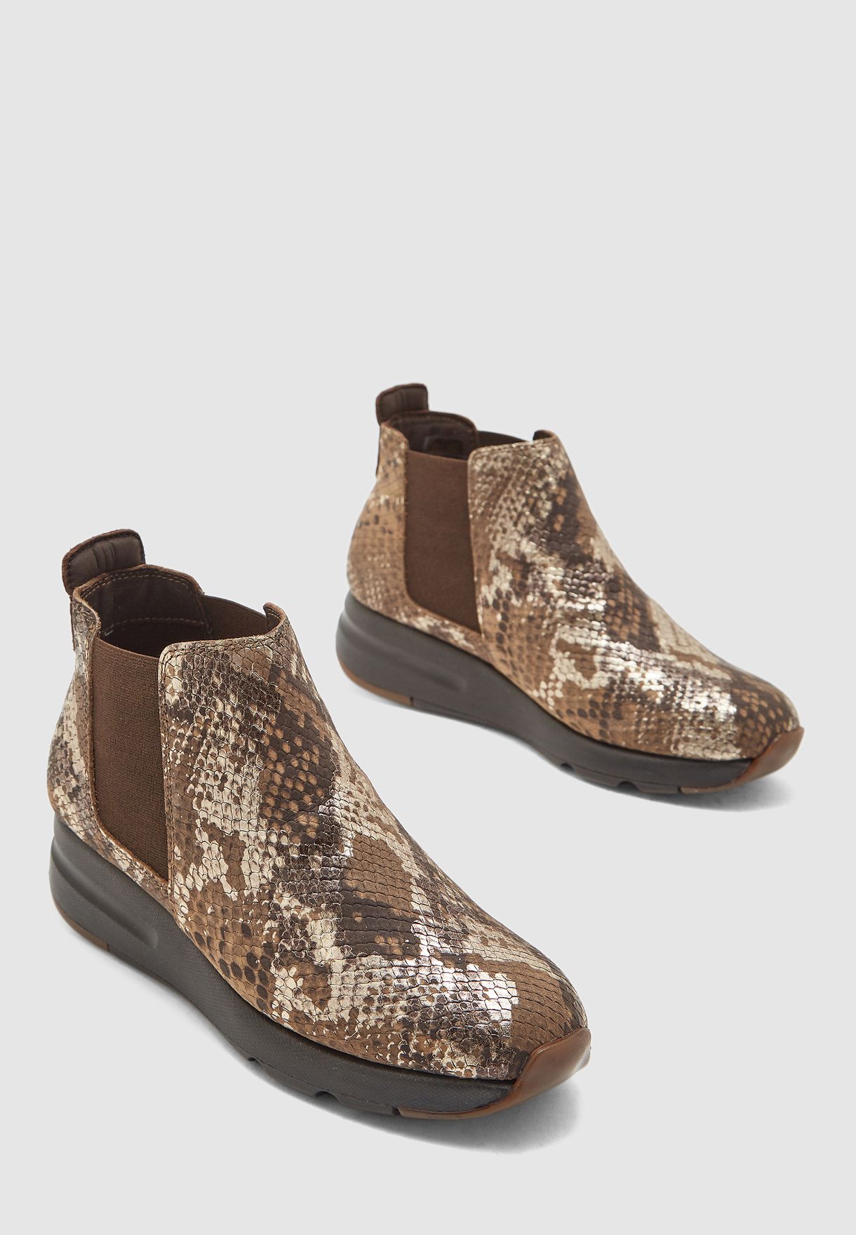 flat snakeskin ankle boots