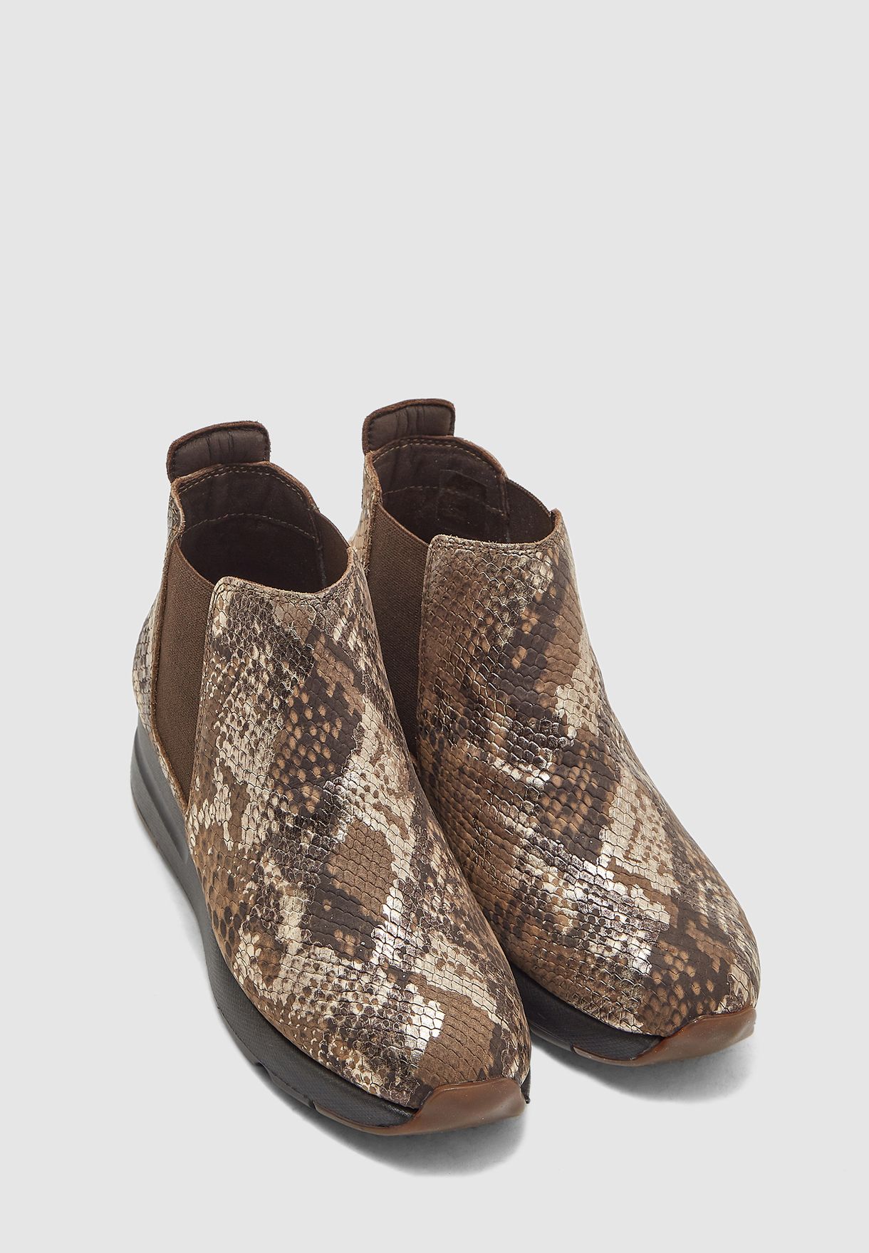 flat snakeskin ankle boots