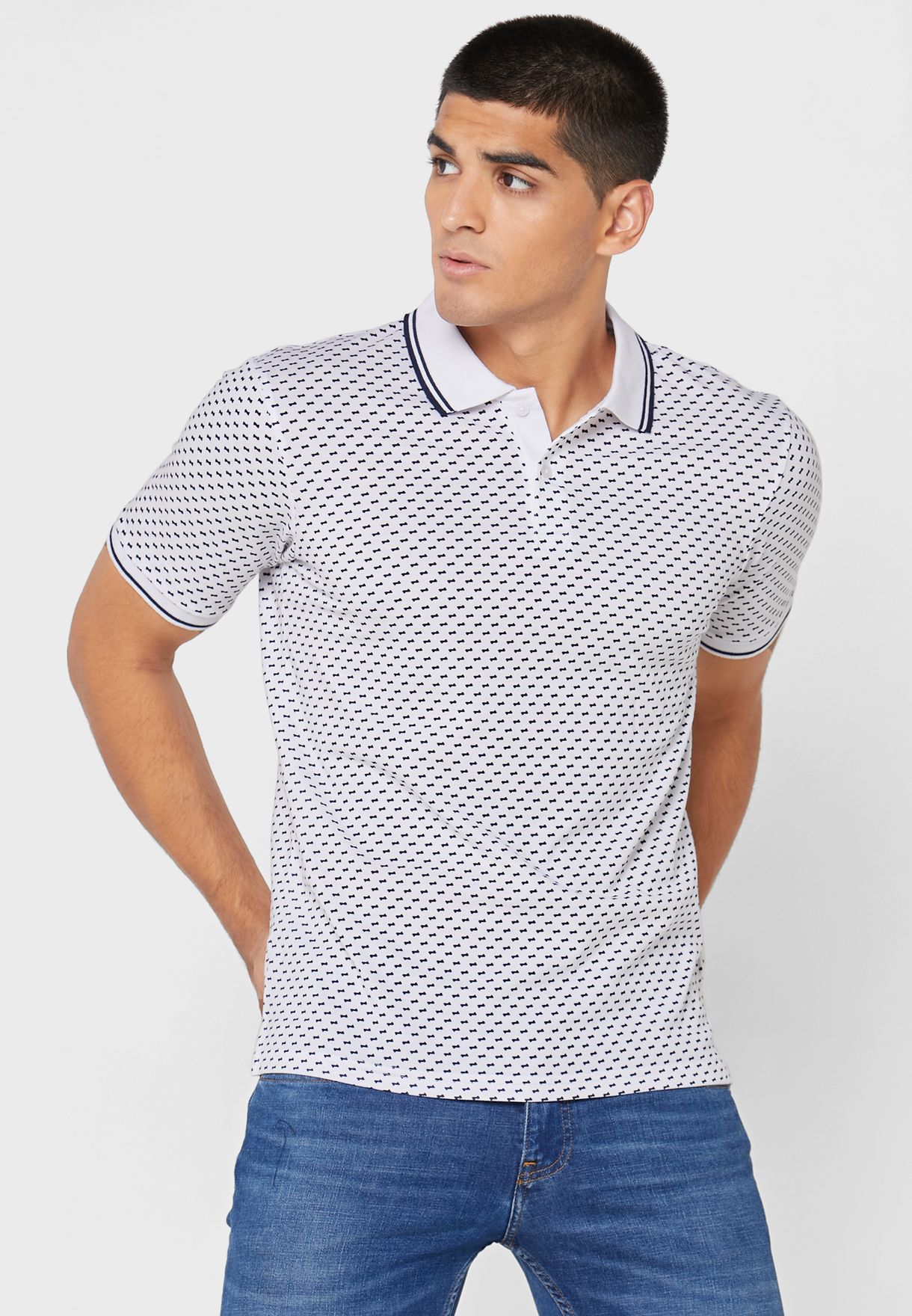 Buy Seventy five white Jacquard Polo Shirt for Men in MENA, Worldwide