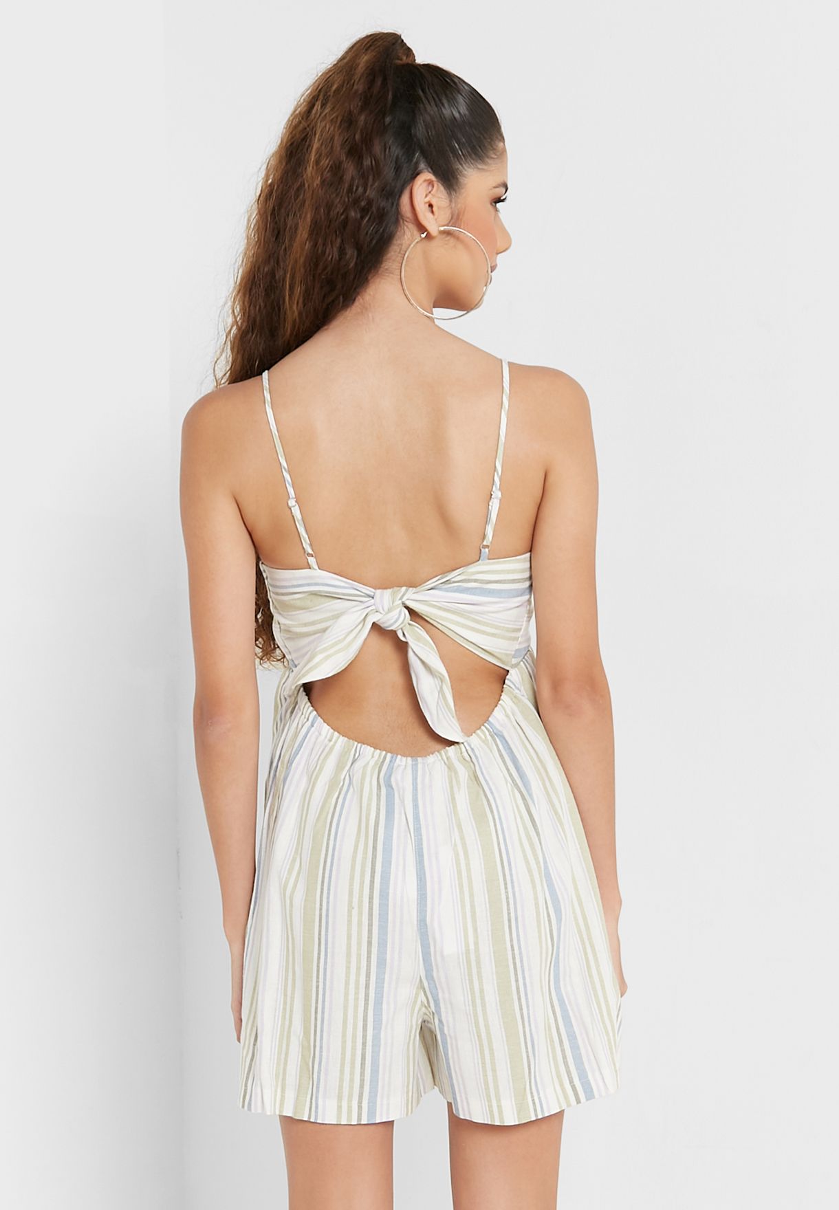 Tie Shoulder Striped Playsuit