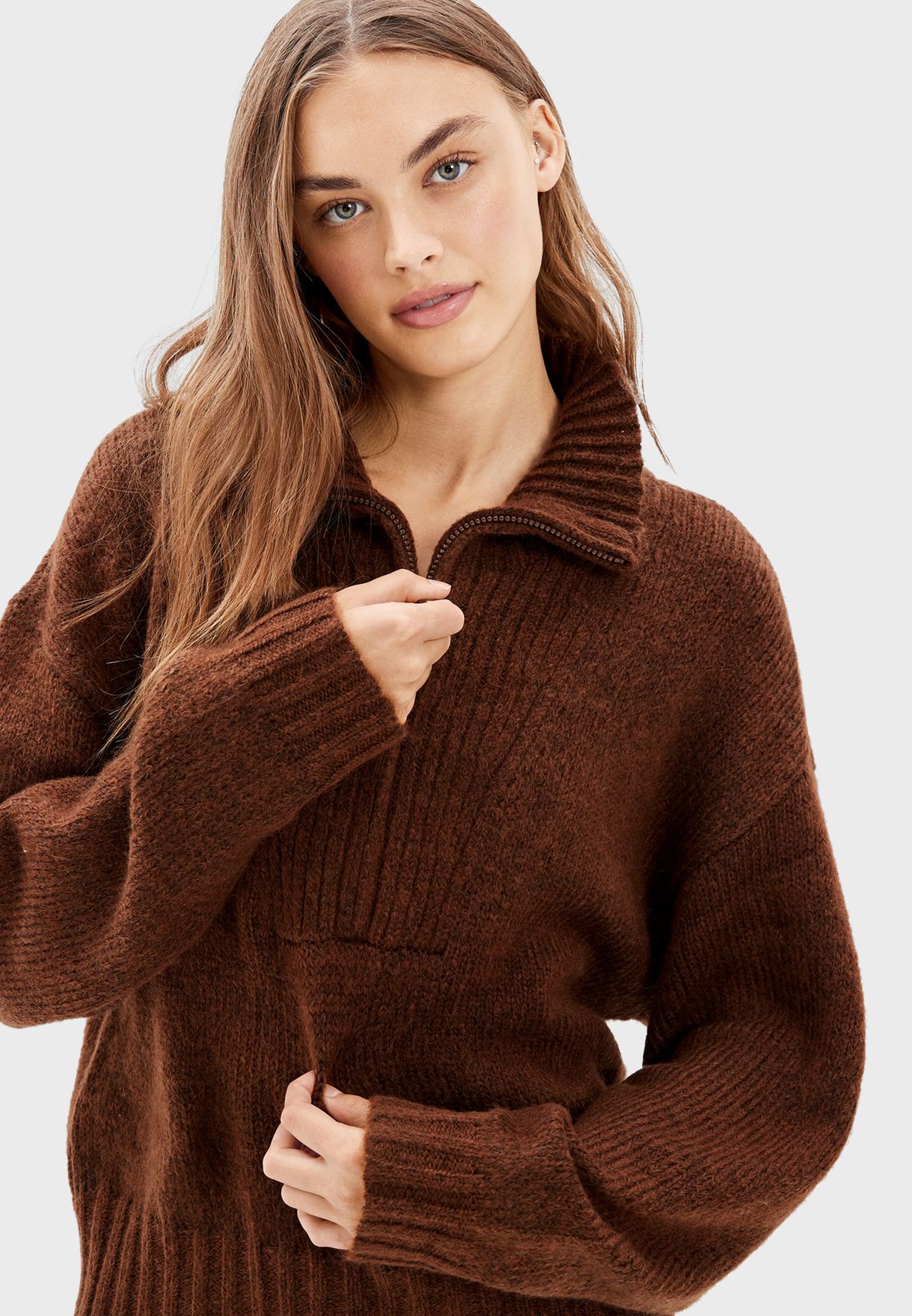 Zip Neck Knitted Sweater