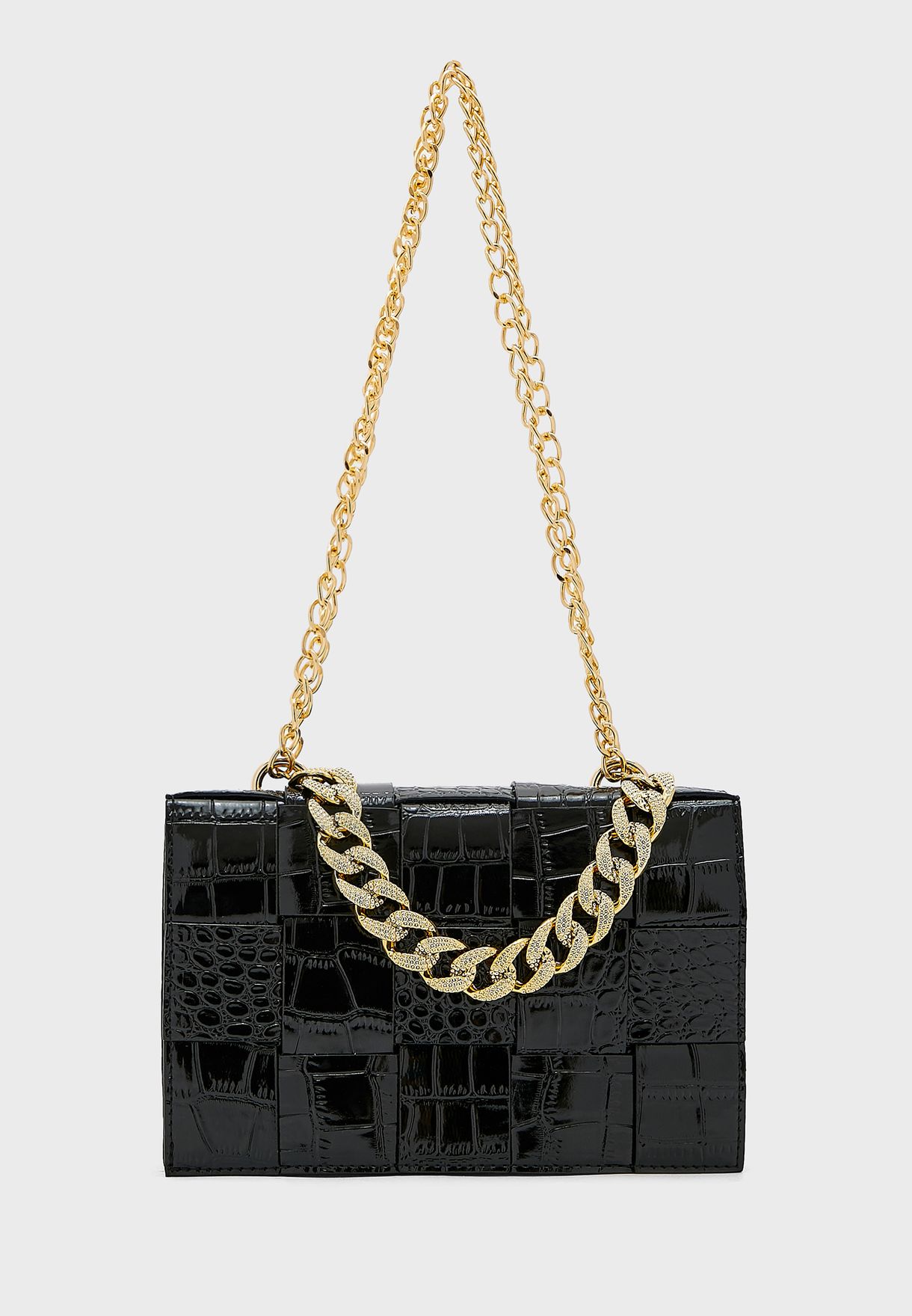 Croc Weave Handbag With Chain