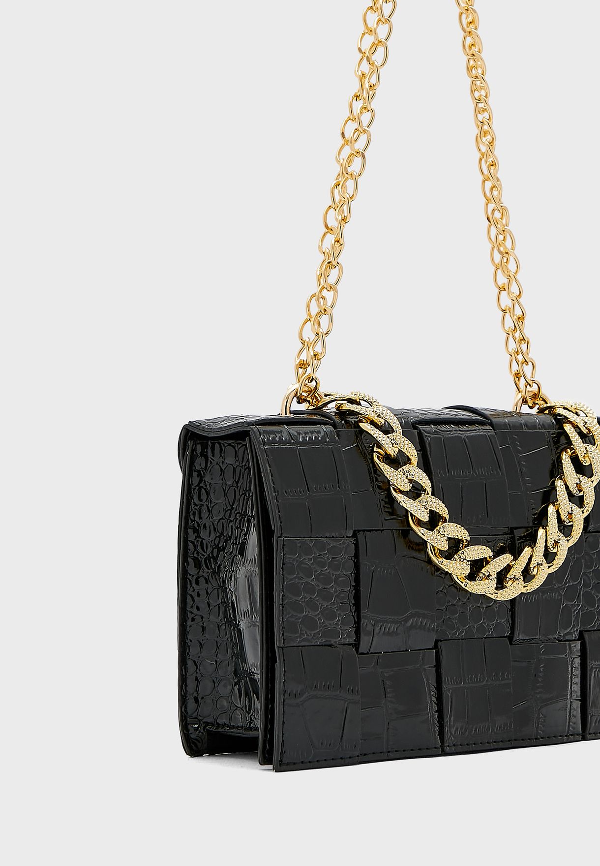 Croc Weave Handbag With Chain
