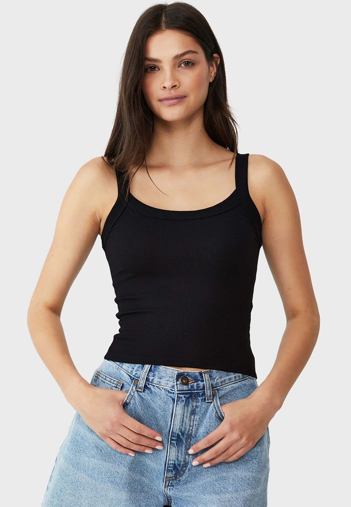 Buy Cotton On black Scoop Neck Ribbed Tank Top for Women in MENA, Worldwide