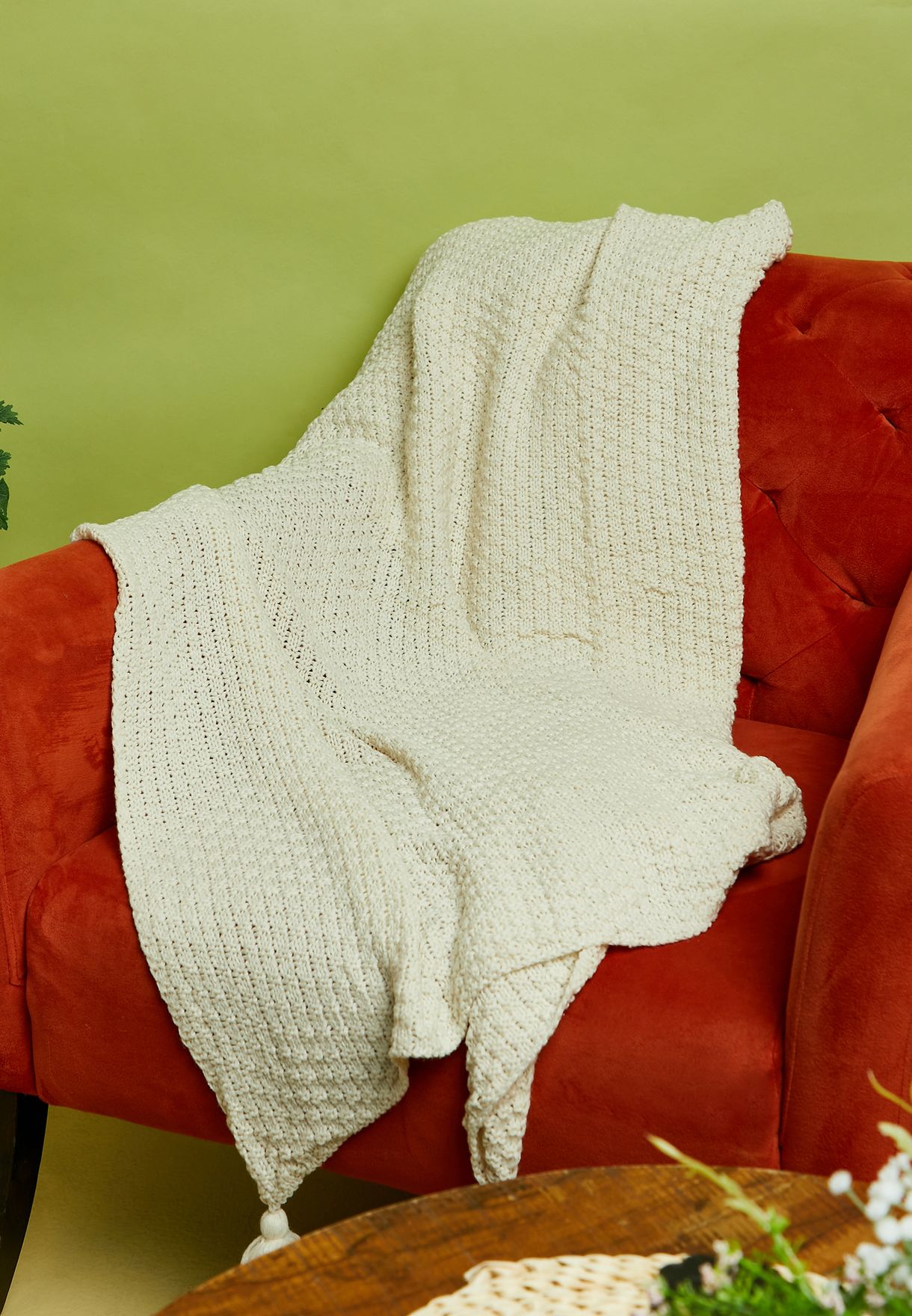 Cream Knitted Tassel Blanket 130X170Cm