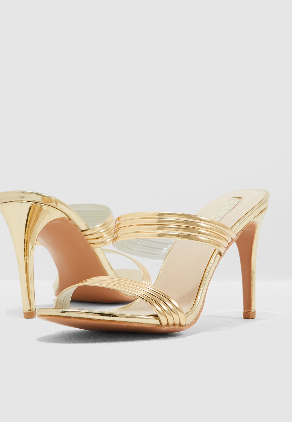 gold strappy mules