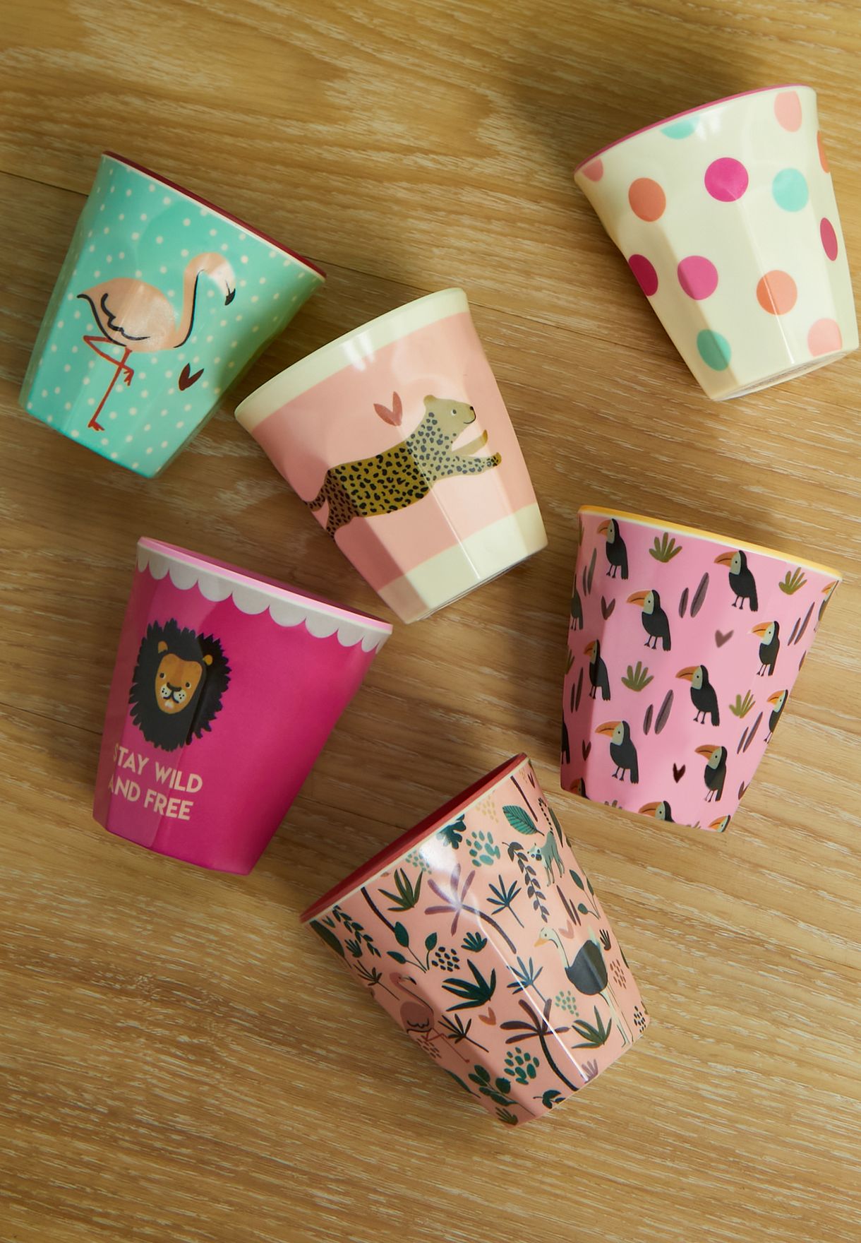 Set Of 6 Jungle Print Small Melamine Kids Cups