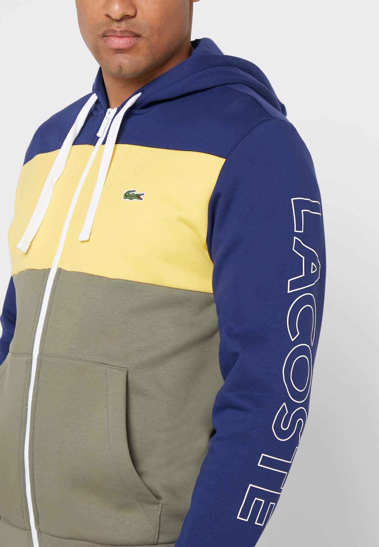 lacoste colour block zip through hoodie