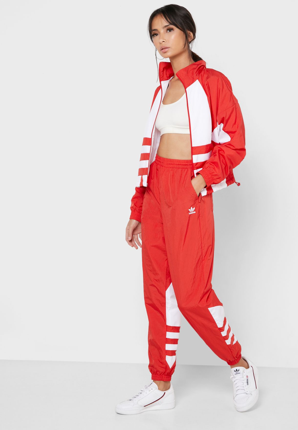 adidas track pants women red