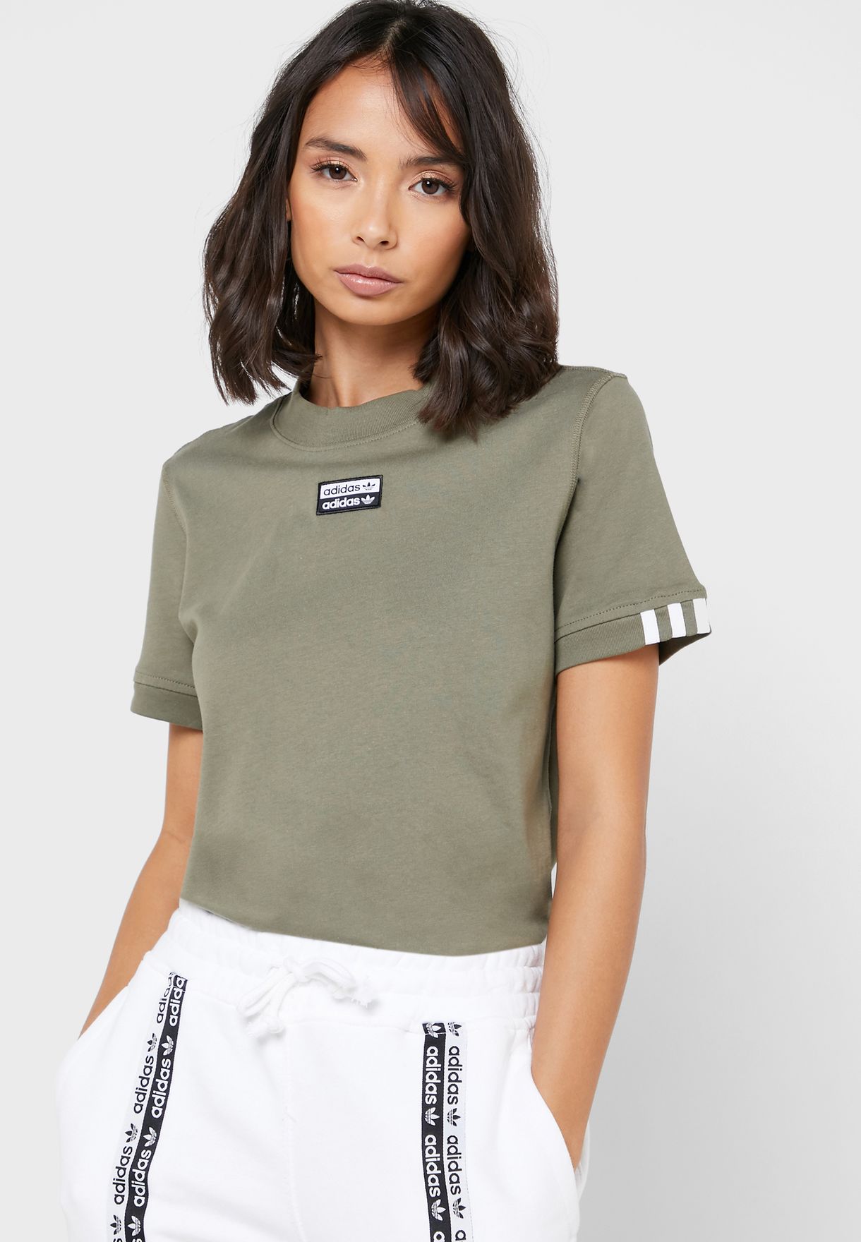 khaki green adidas top womens