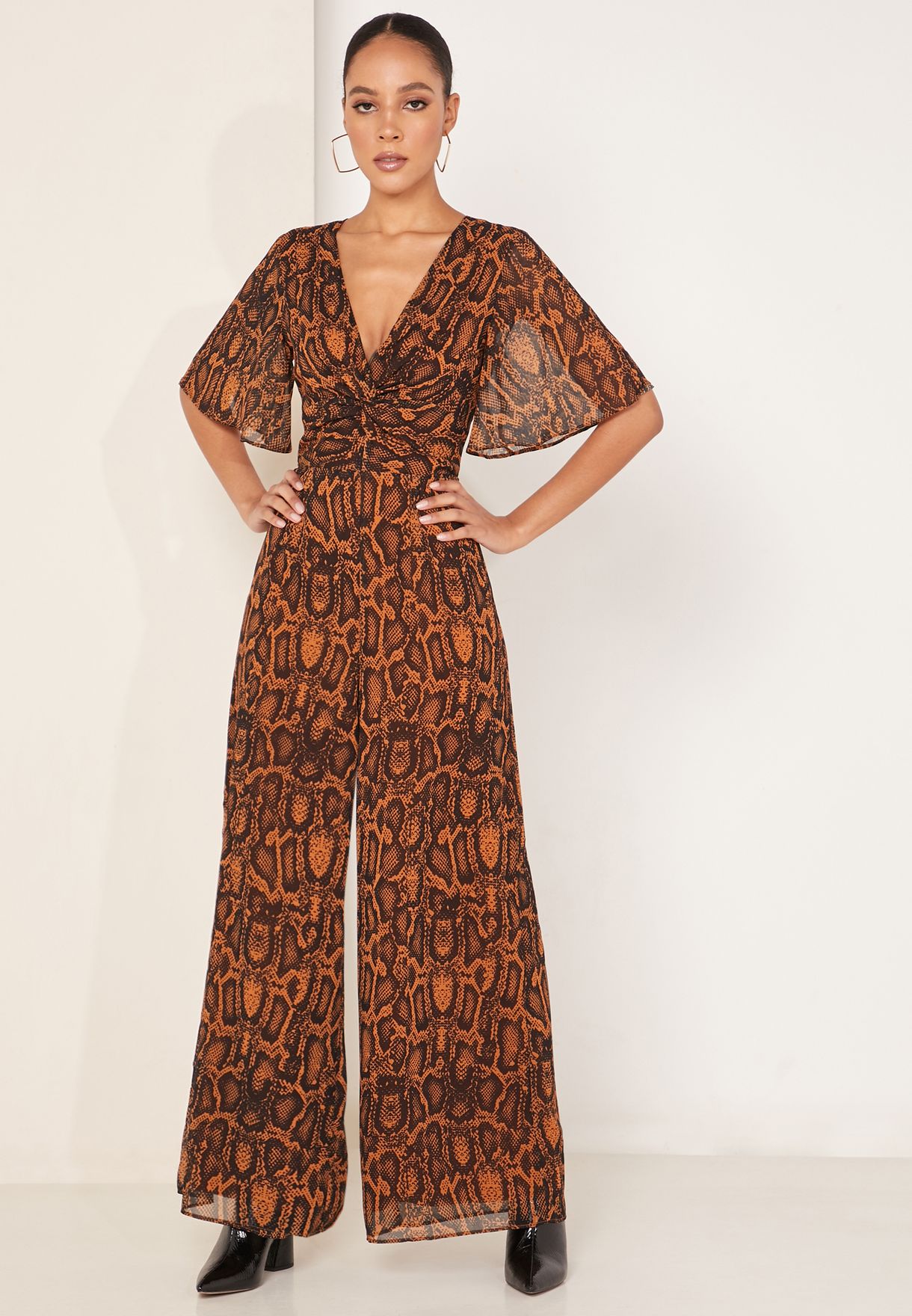 snake print wide leg jumpsuit