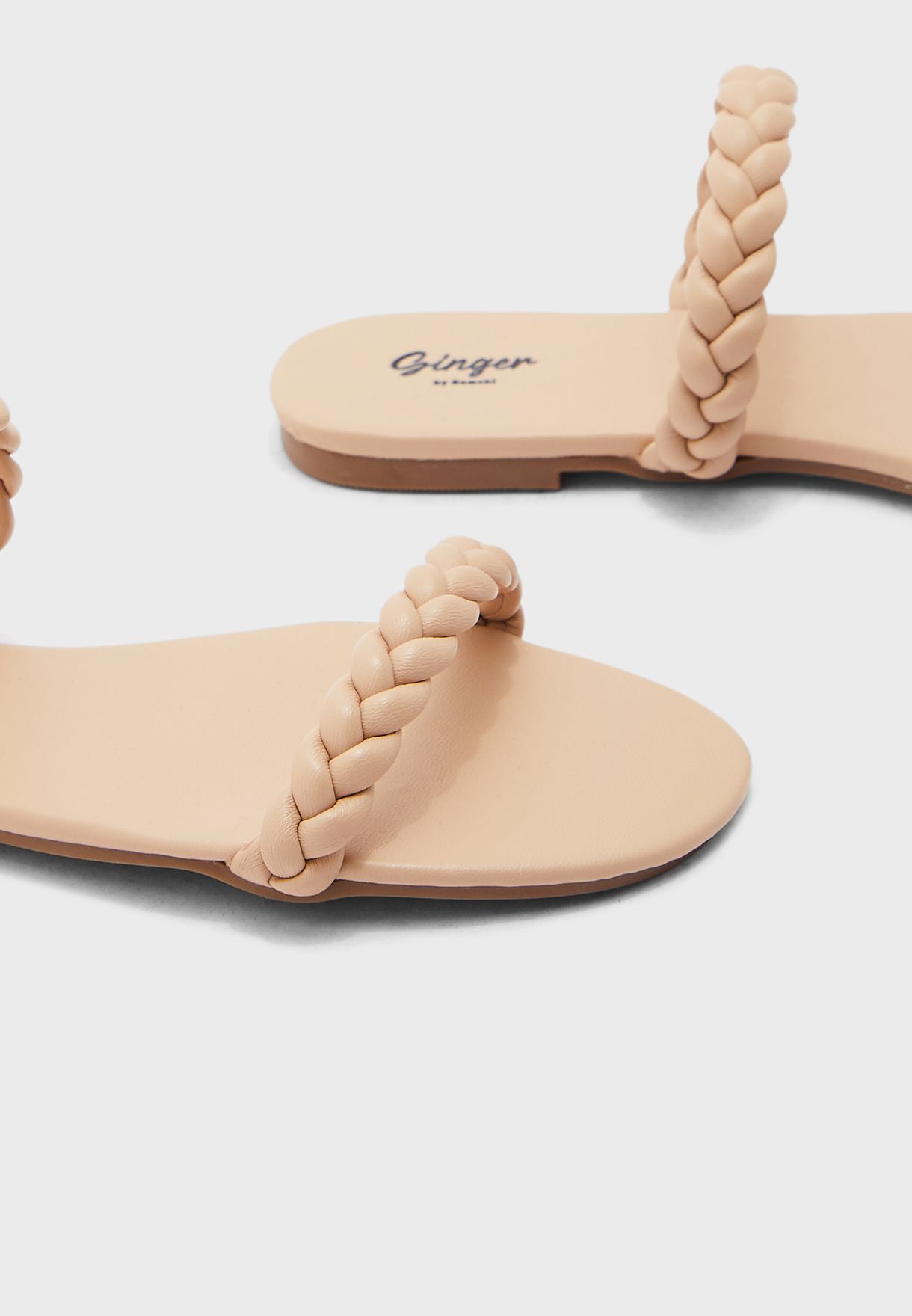 Double Strap Plaited Flat Sandal 