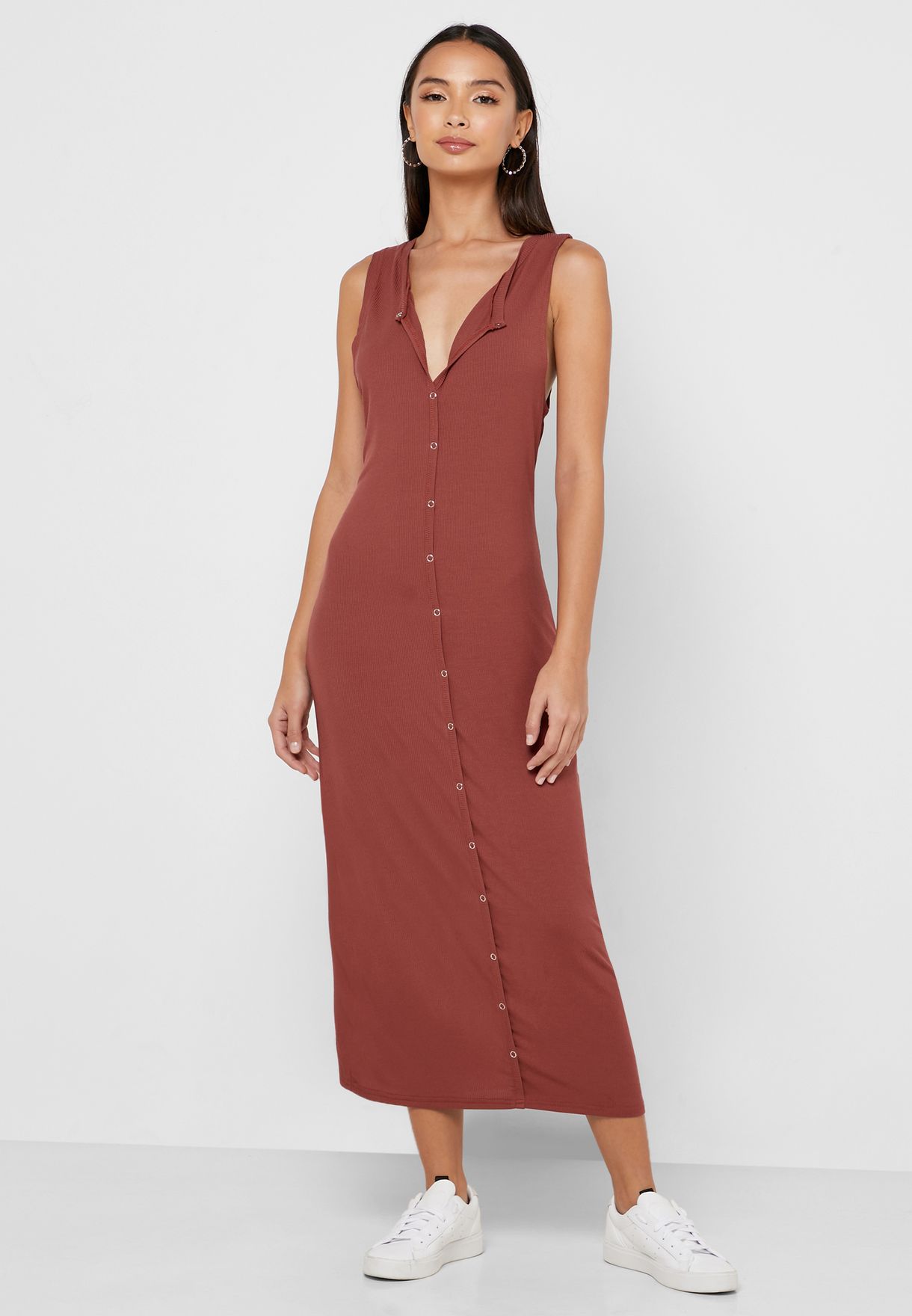 ribbed mock button front dress