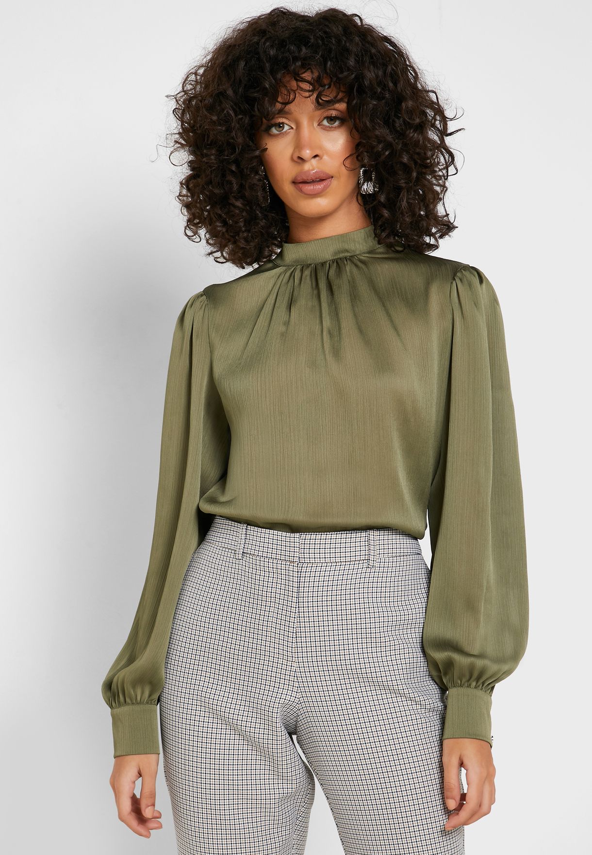 Buy Dorothy Perkins green High Neck Satin Top for Women in Dubai, Abu Dhabi