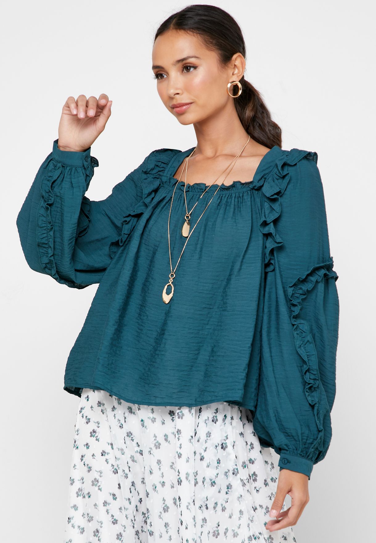 square neck ruffle top