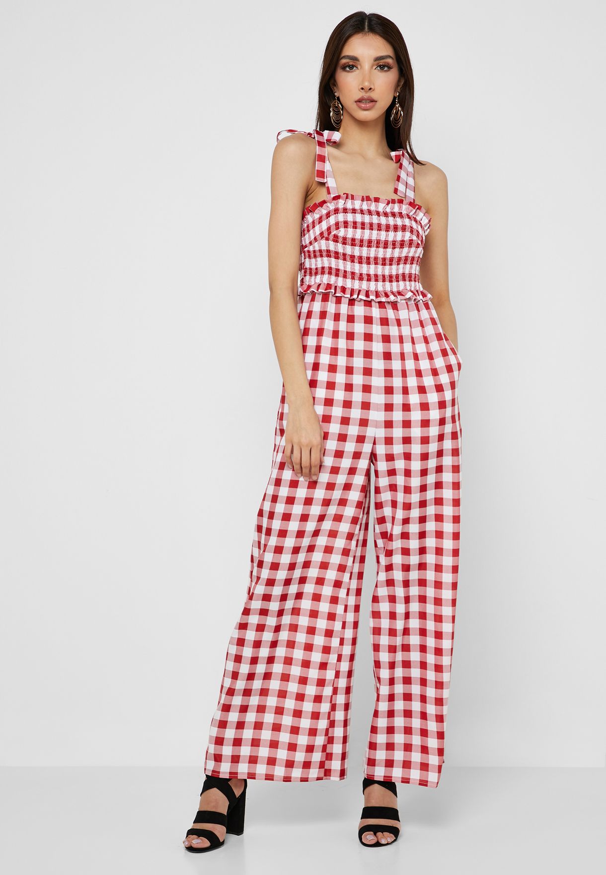 gingham playsuit red