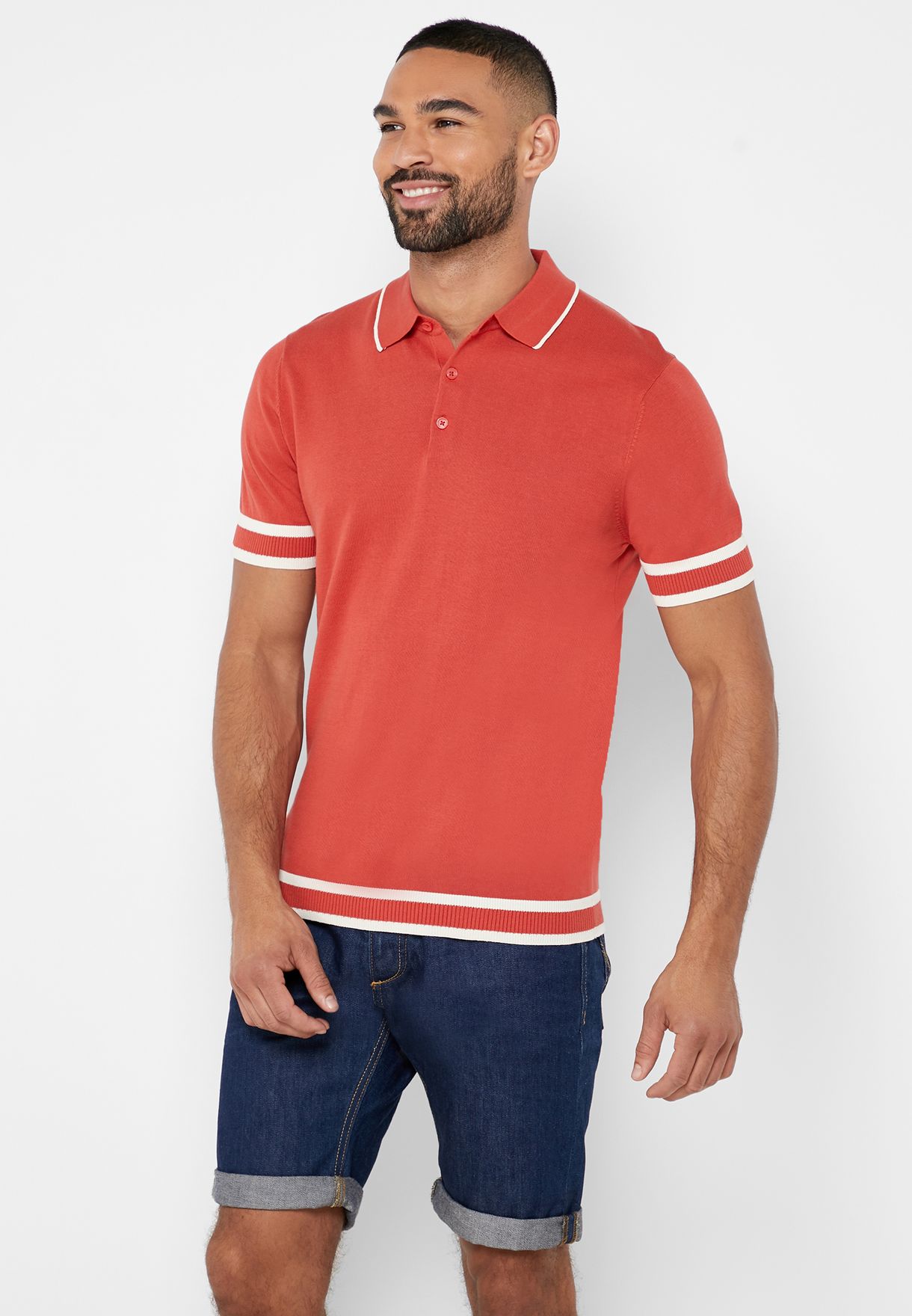 Buy Mango Man Orange Ecija Contrast Edge Polo For Men In Mena Worldwide