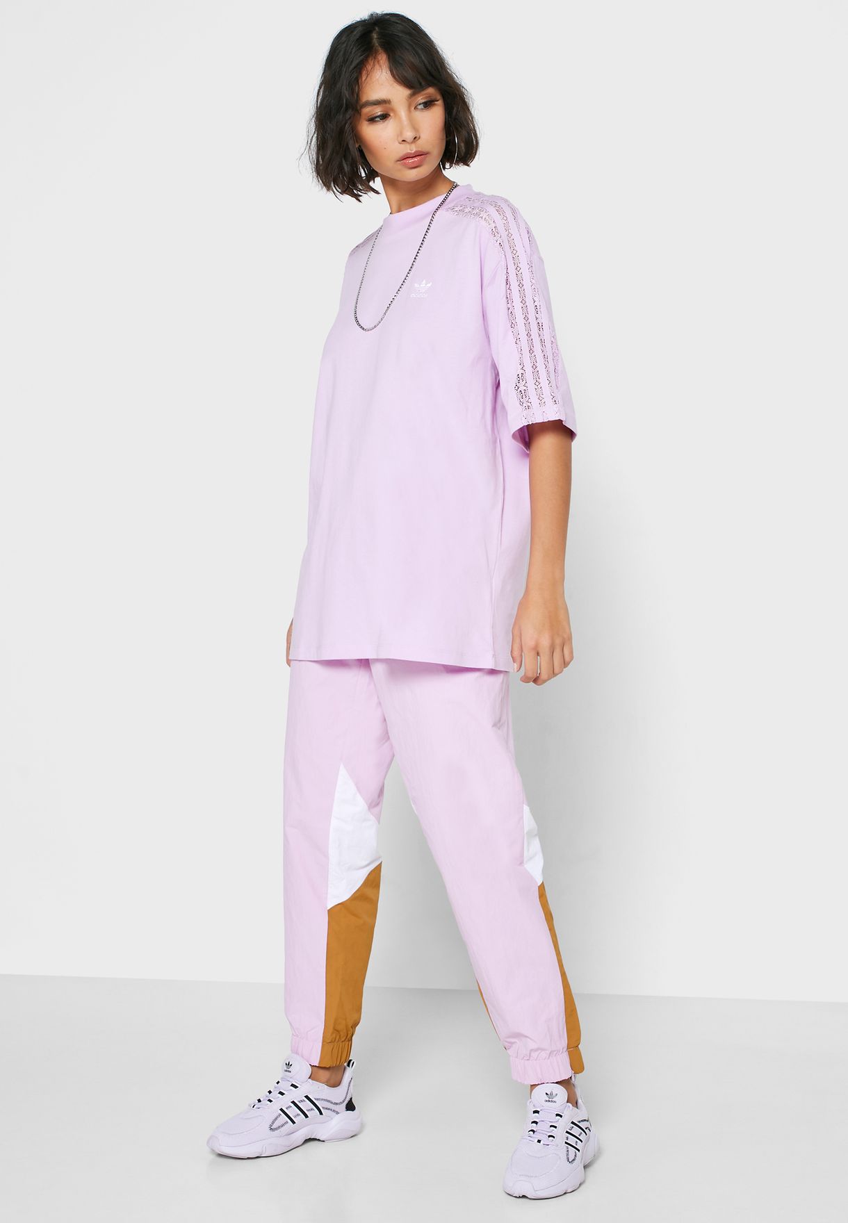 lilac adidas track pants