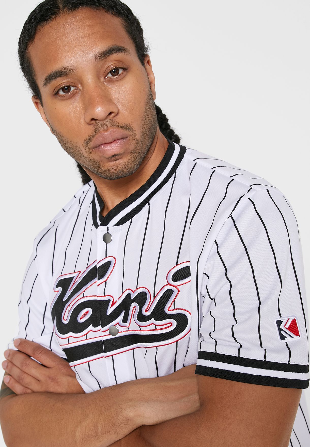 激安直営店 KARL KANI ◇ Varsity Pinstripe Baseball Shirt [LS/LB 