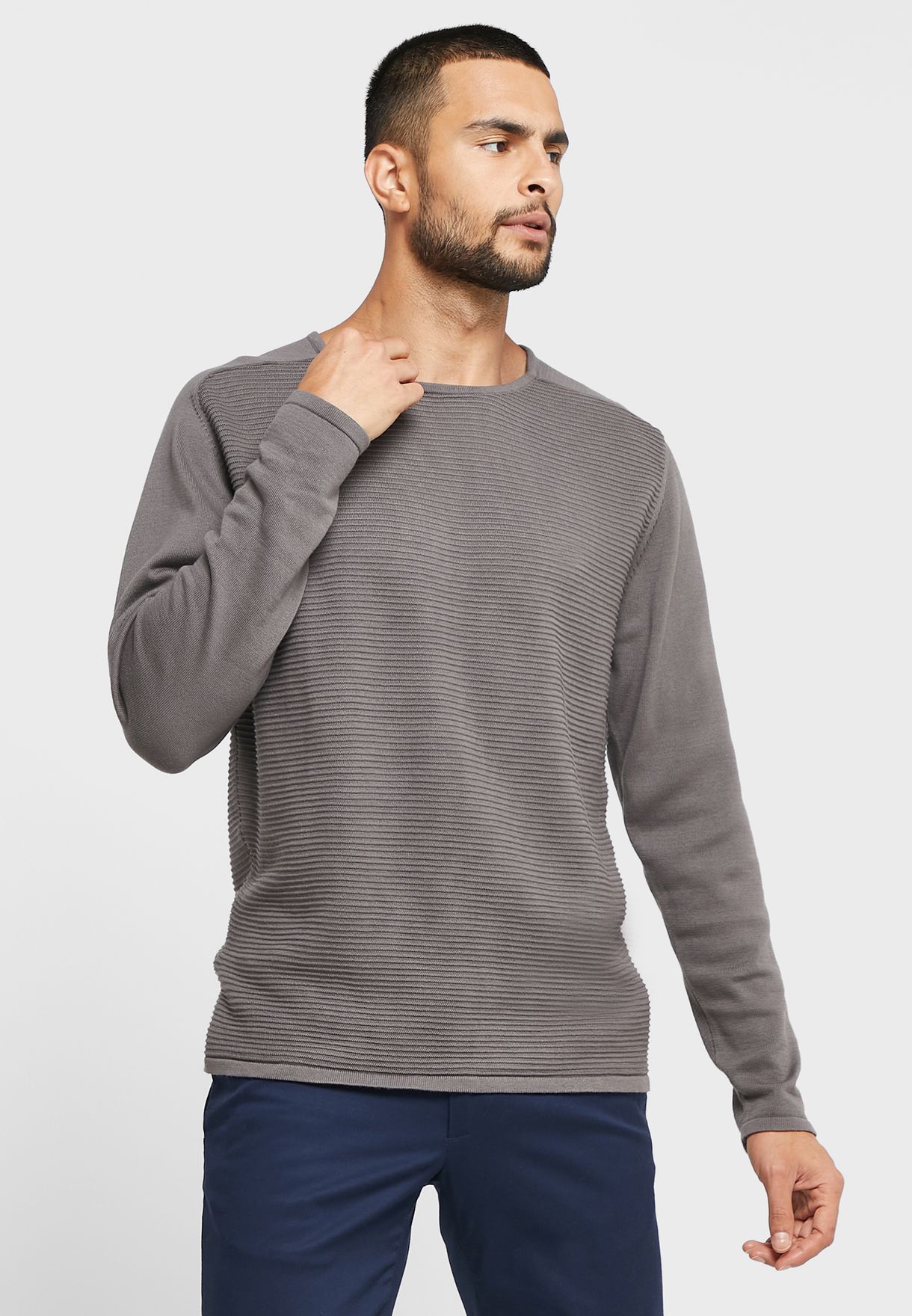 Rib Cotton Crew Neck Sweater