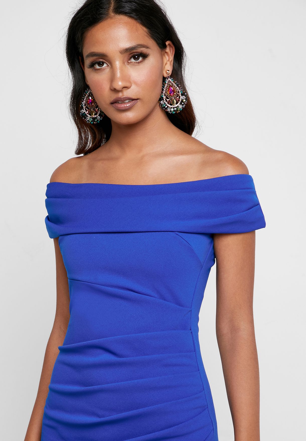Buy Quiz blue Bardot Fishtail Dress for Women in MENA, Worldwide