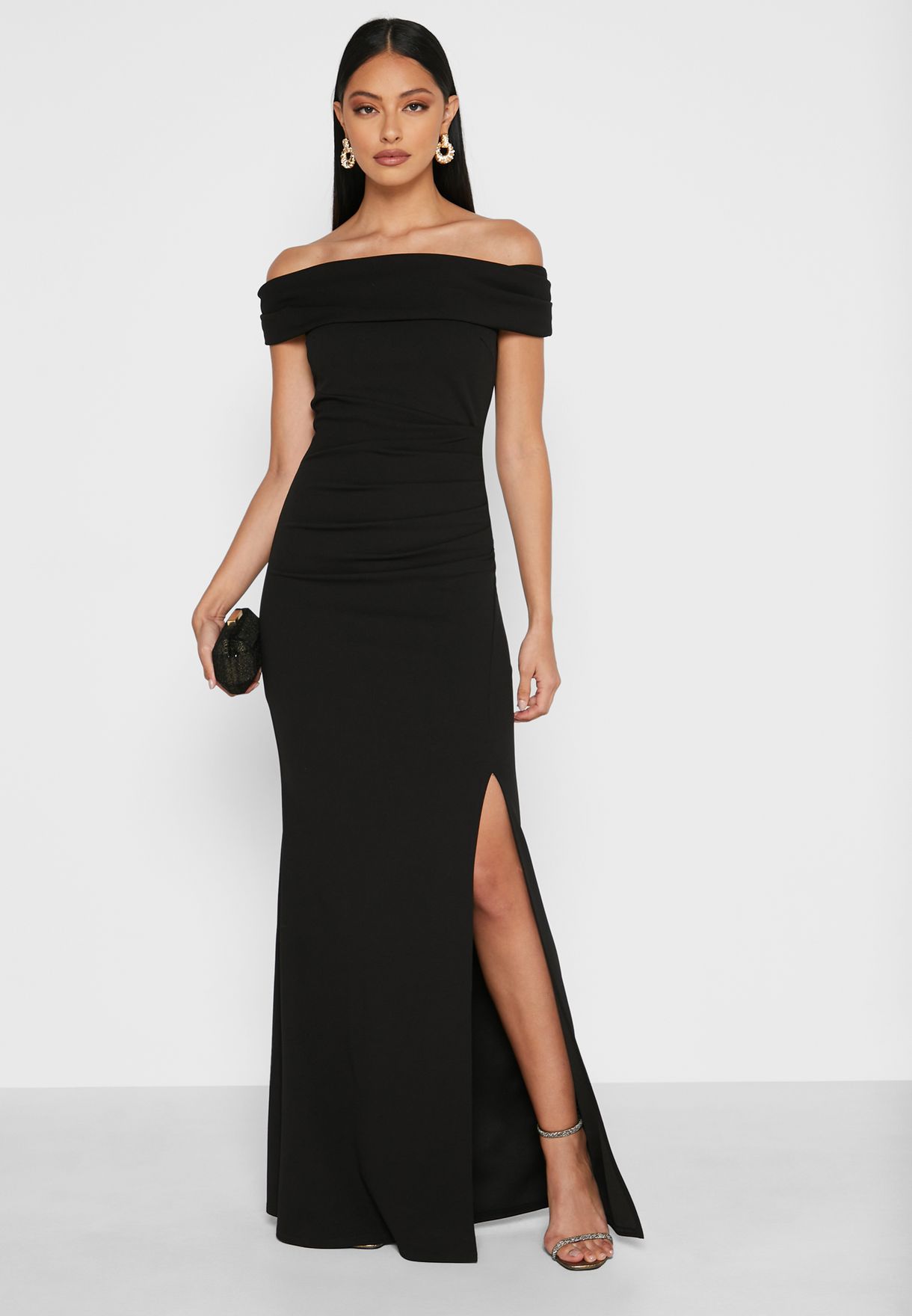 quiz black glitter bardot maxi dress